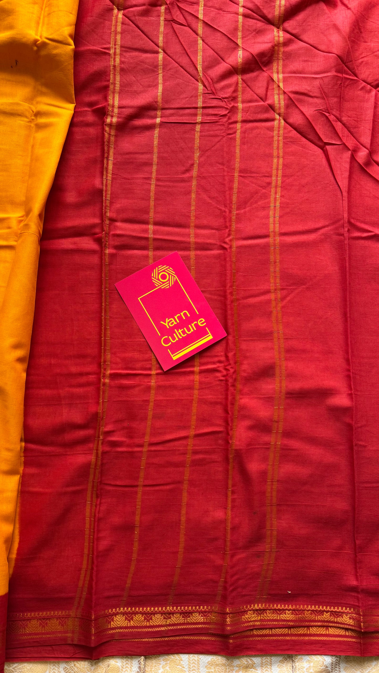 Yellow with red contrast, kattuchayam dyed madurai cotton saree - YCCOTNMA241