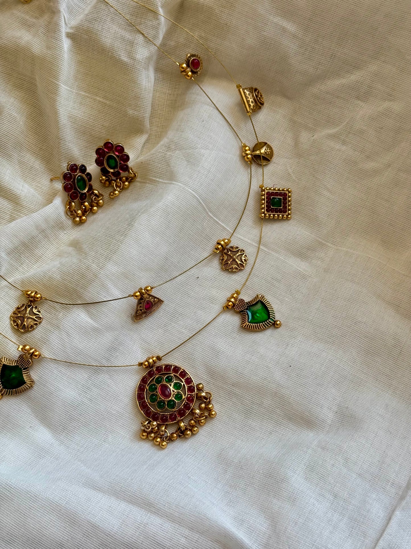 Double layer kemp neckpiece, invisible chain, with earrings - YCOSNP608