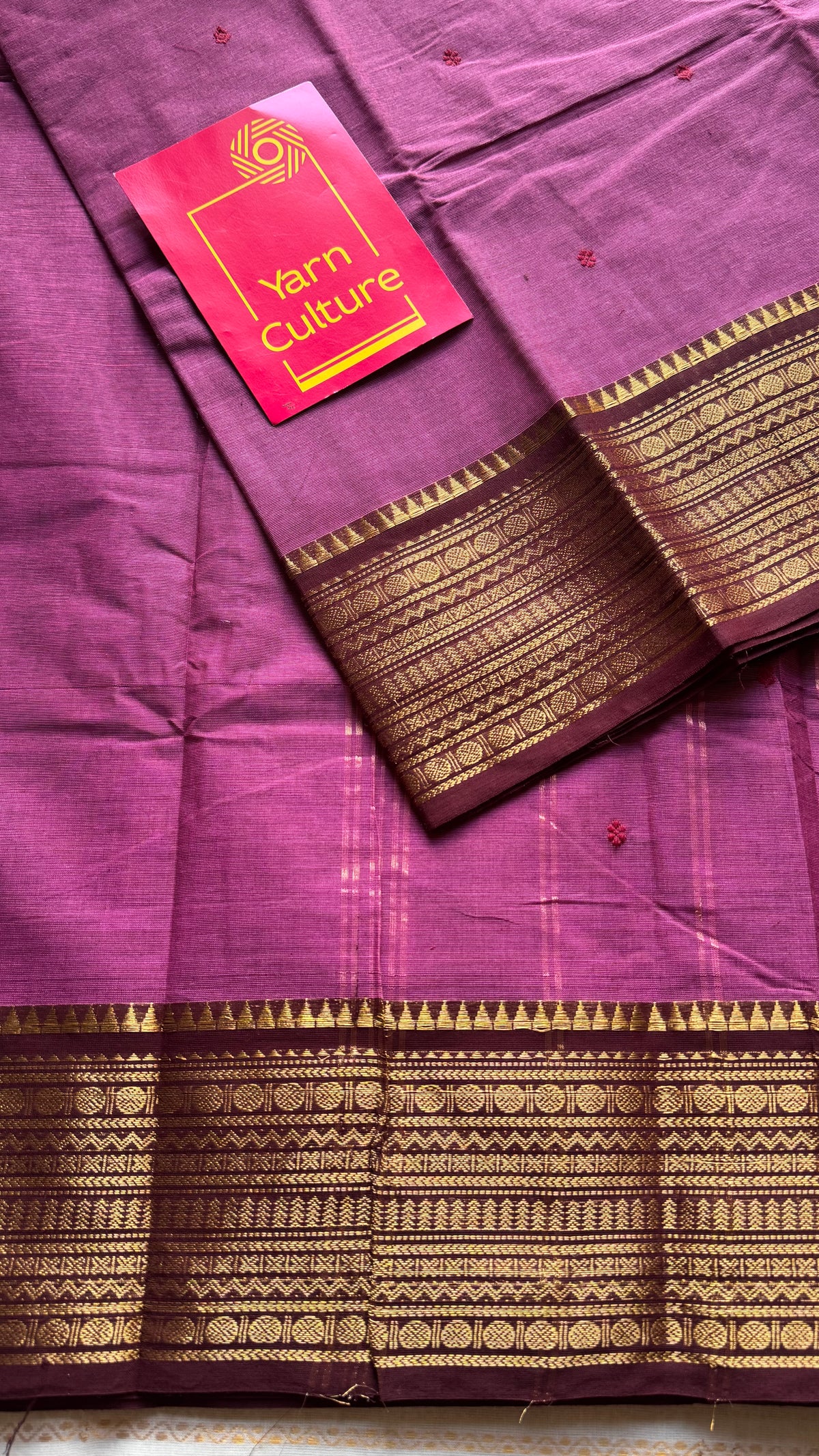 Berry pink with maroon zari border chettinad cotton saree - YCCOTNCKSE13
