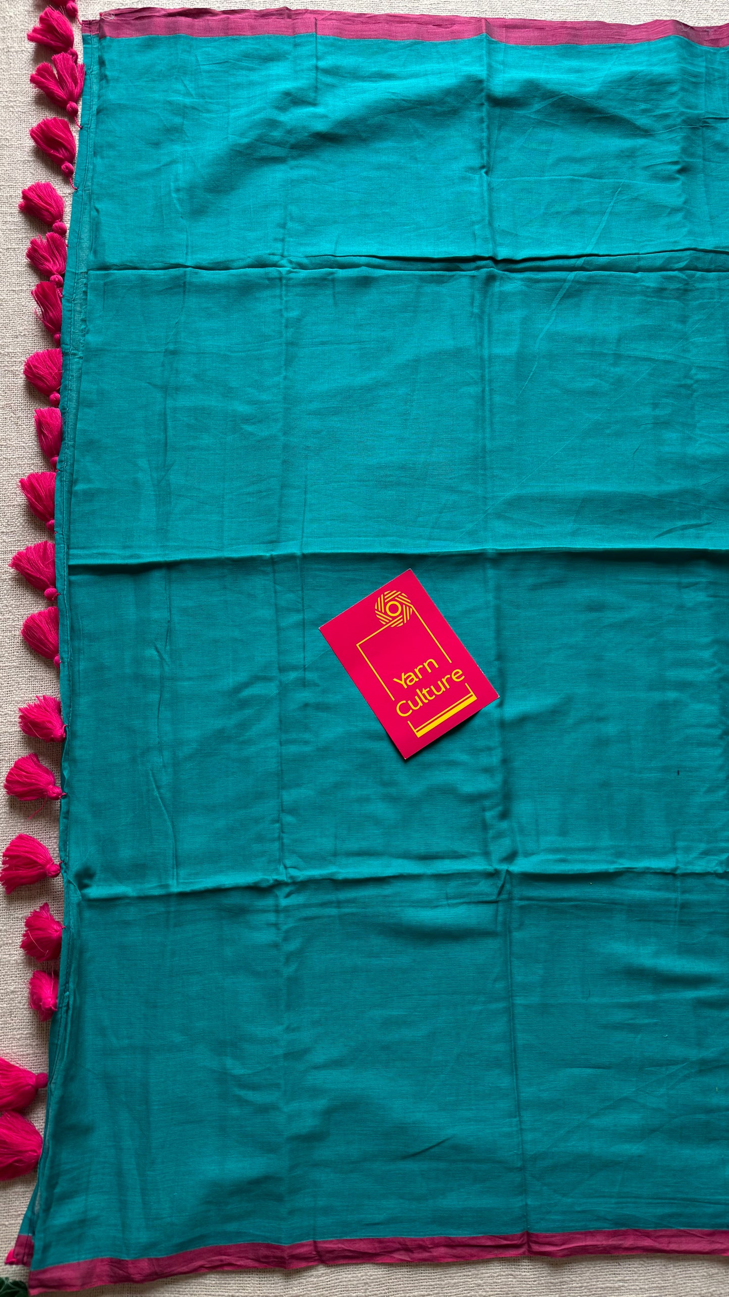 Dark cyan with ruby red border mul cotton saree - YCBCMCFE223