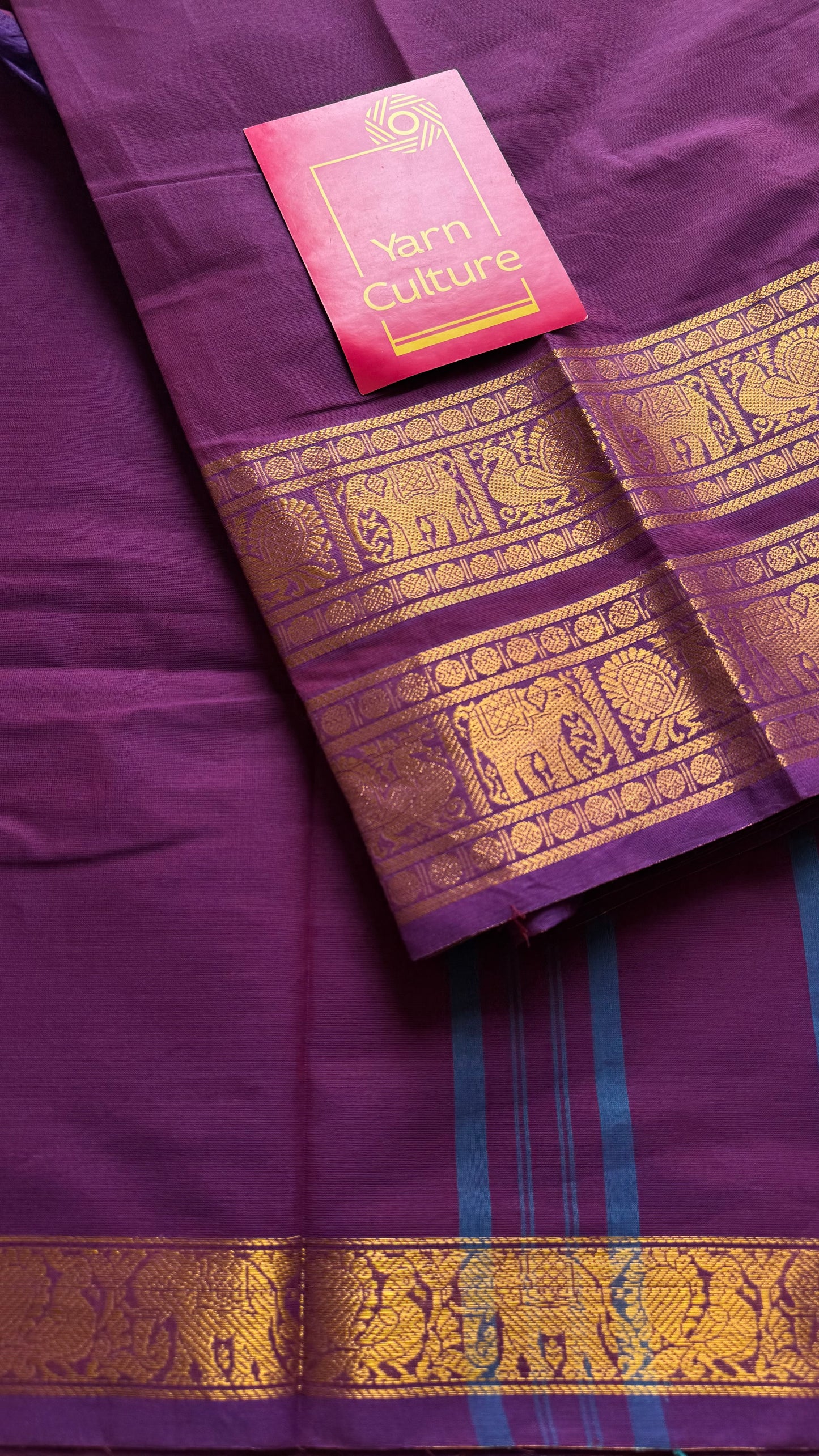 Kanchi cotton saree, purple pink with wide zari border - YCCOTNAP89