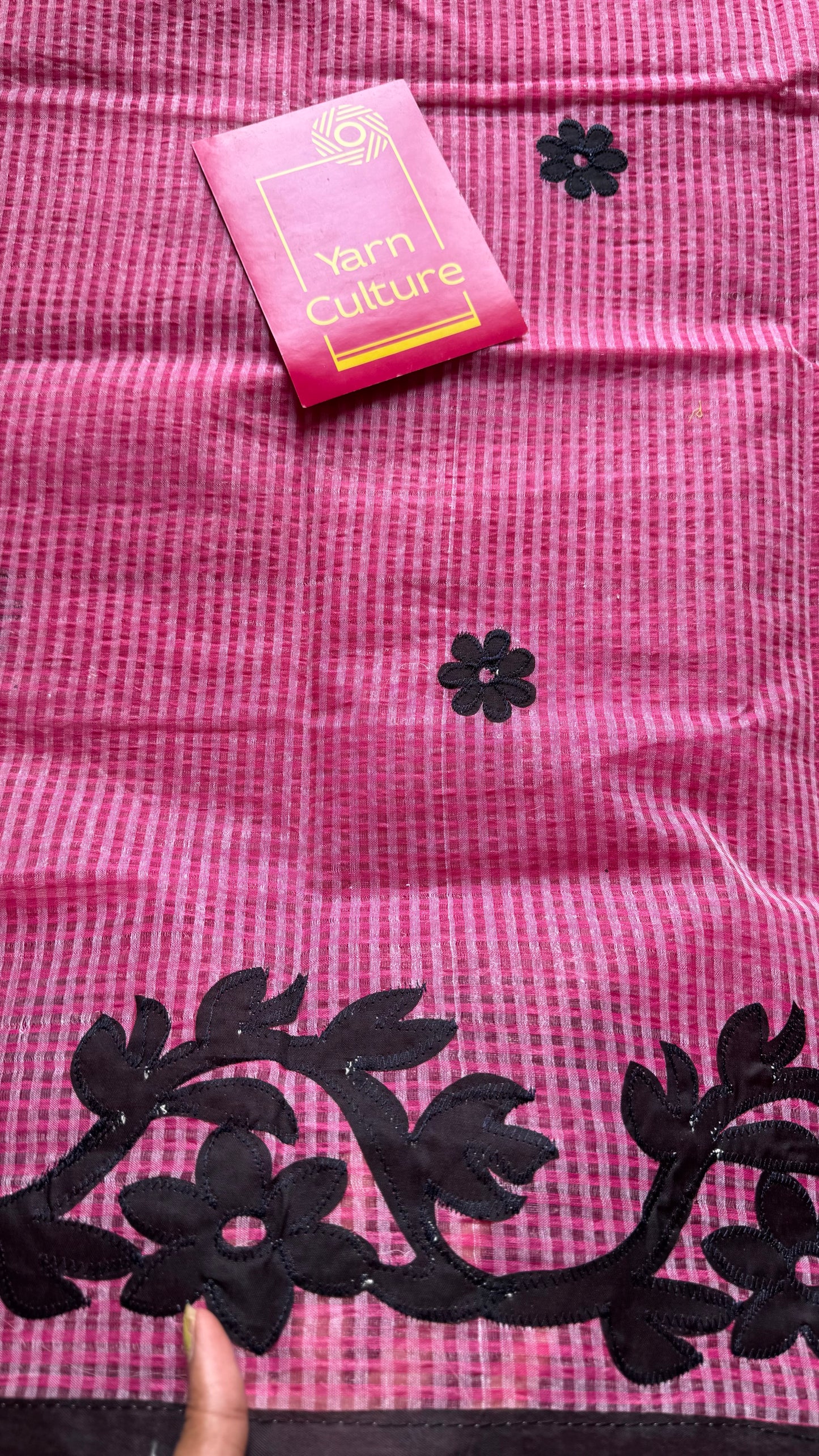 Gulaabi Drama - pink kota saree with black floral cut work - YCTORKDAP17