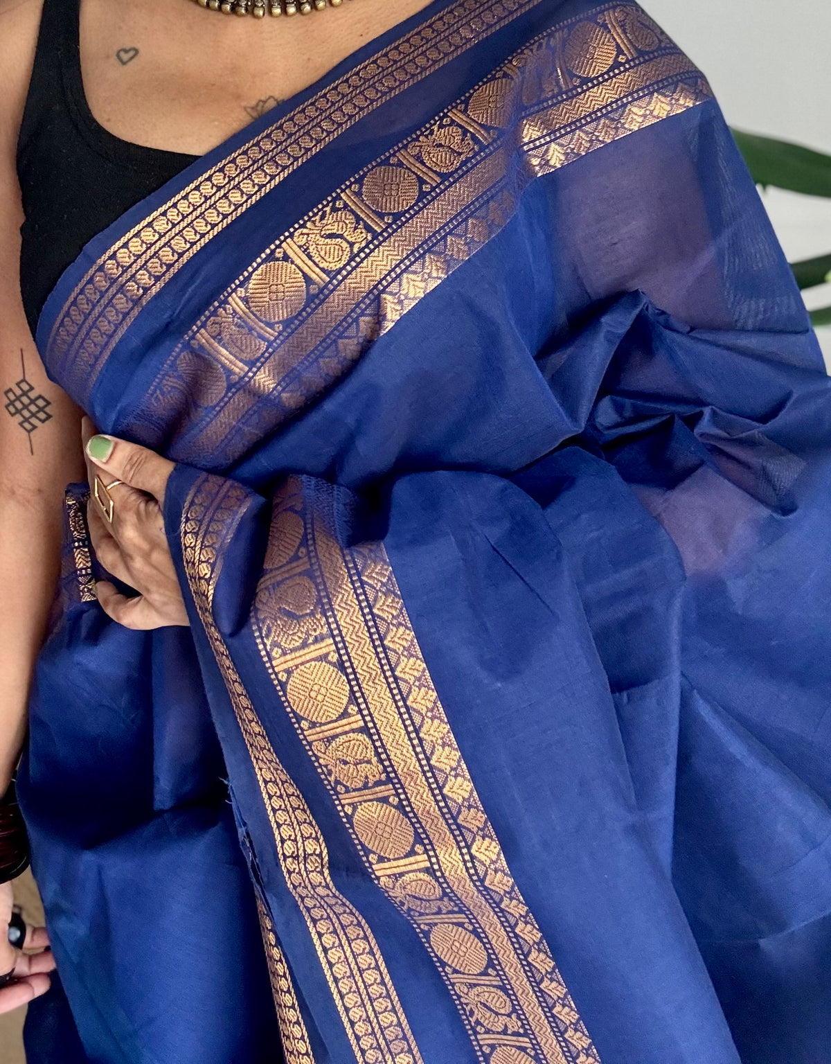 Blue with gap zari border, kanchi cotton saree - YCCOTNCCOC119