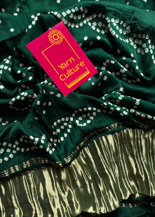 Green crushed bandhani modal silk with lagdi patta (zari pallu) - YCDESE30