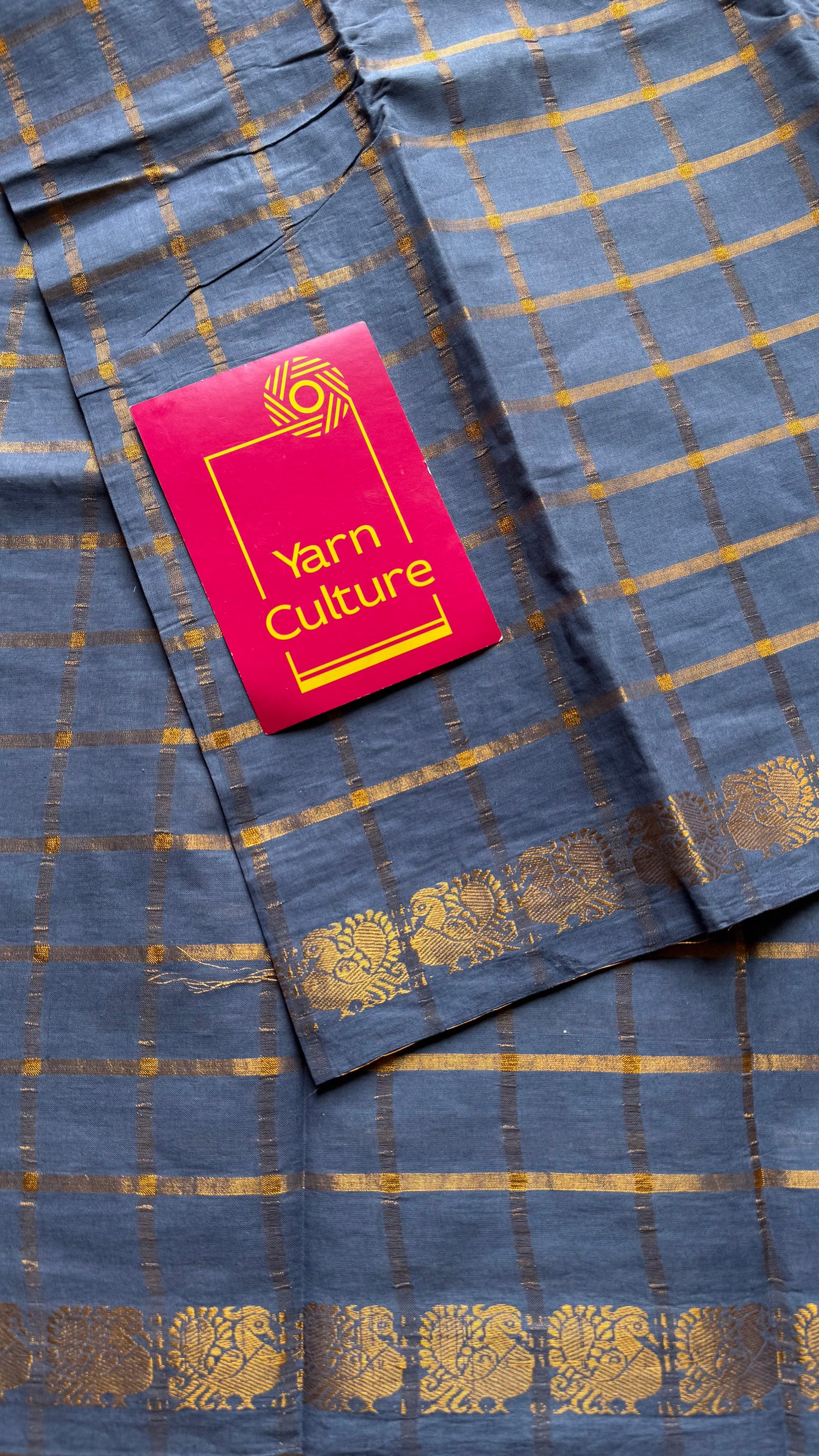 Grey pavithra kattam kattuchayam dyed madurai cotton saree - YCCOTNMSAP126
