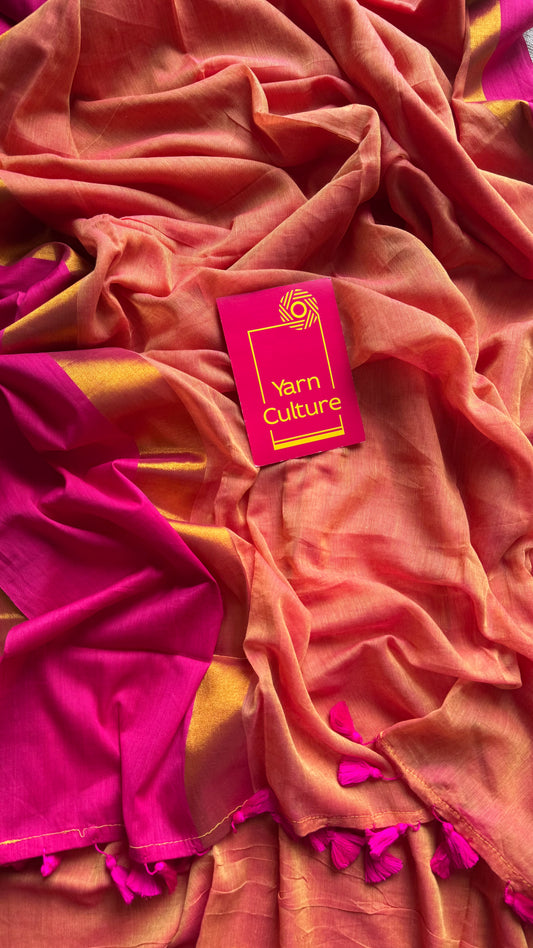Dual tone orange with contrast dark pink border, gold zari - YCBCMCLSE14