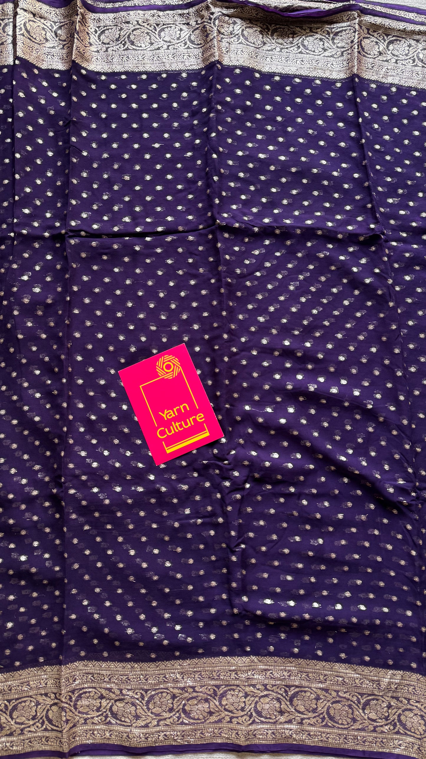 Purple viscose georgette saree with zari motifs - YCDOSFE208