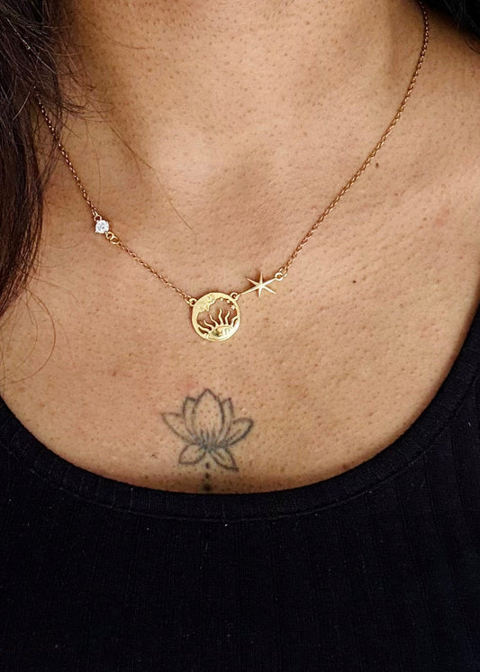 Gold plated chain, sun, star, stone charms - YCGPC246