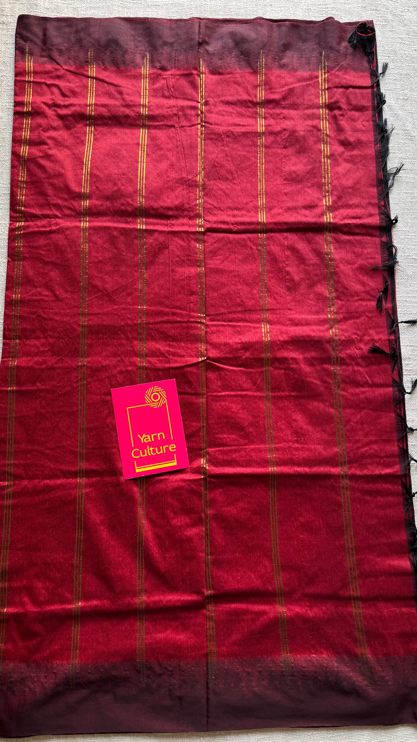 Black with maroon temple border, cotton silk - YCCOTNCSDE95