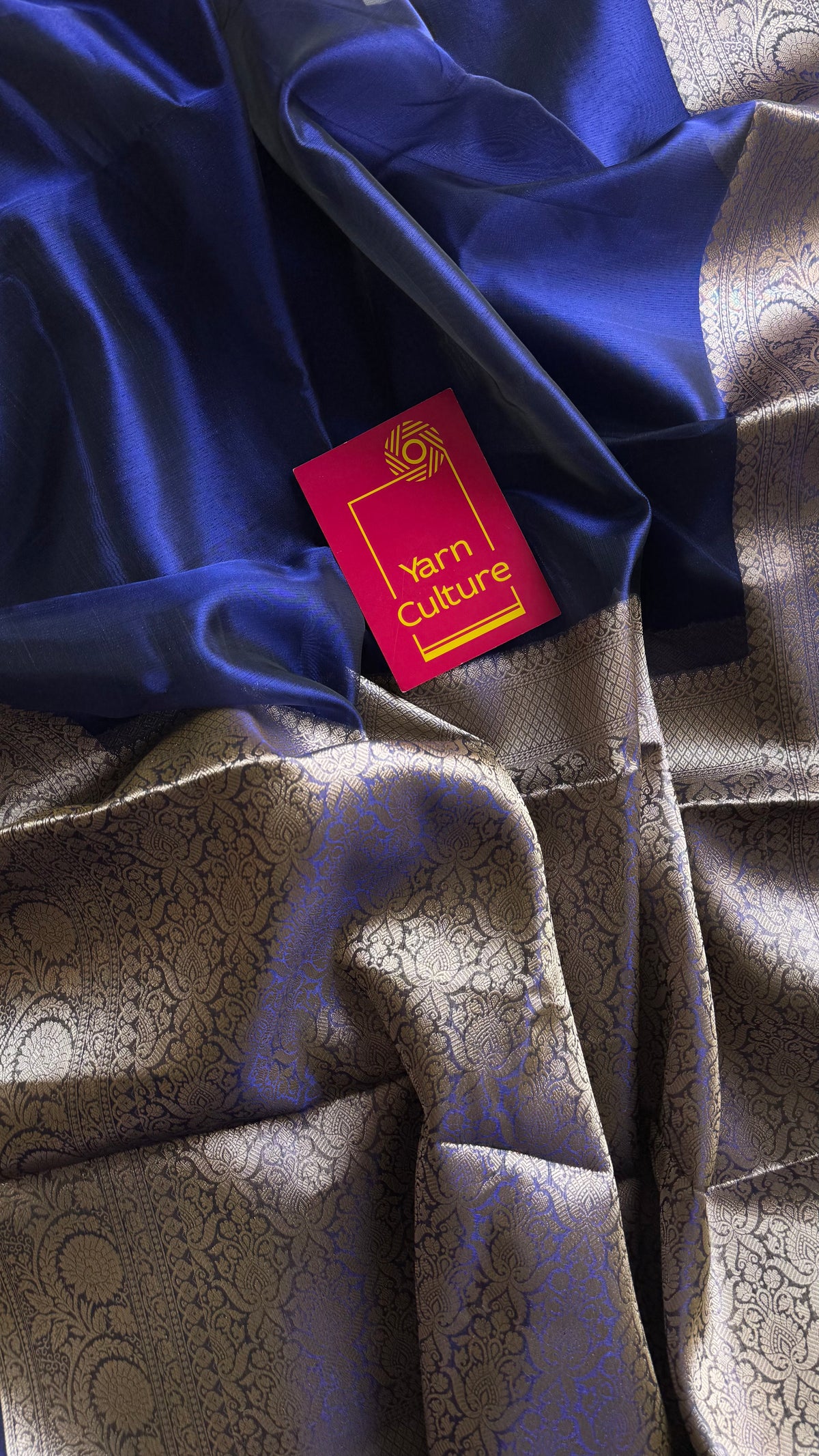 Royal blue tissue Banarasi saree with zari border - YCBLTOC85