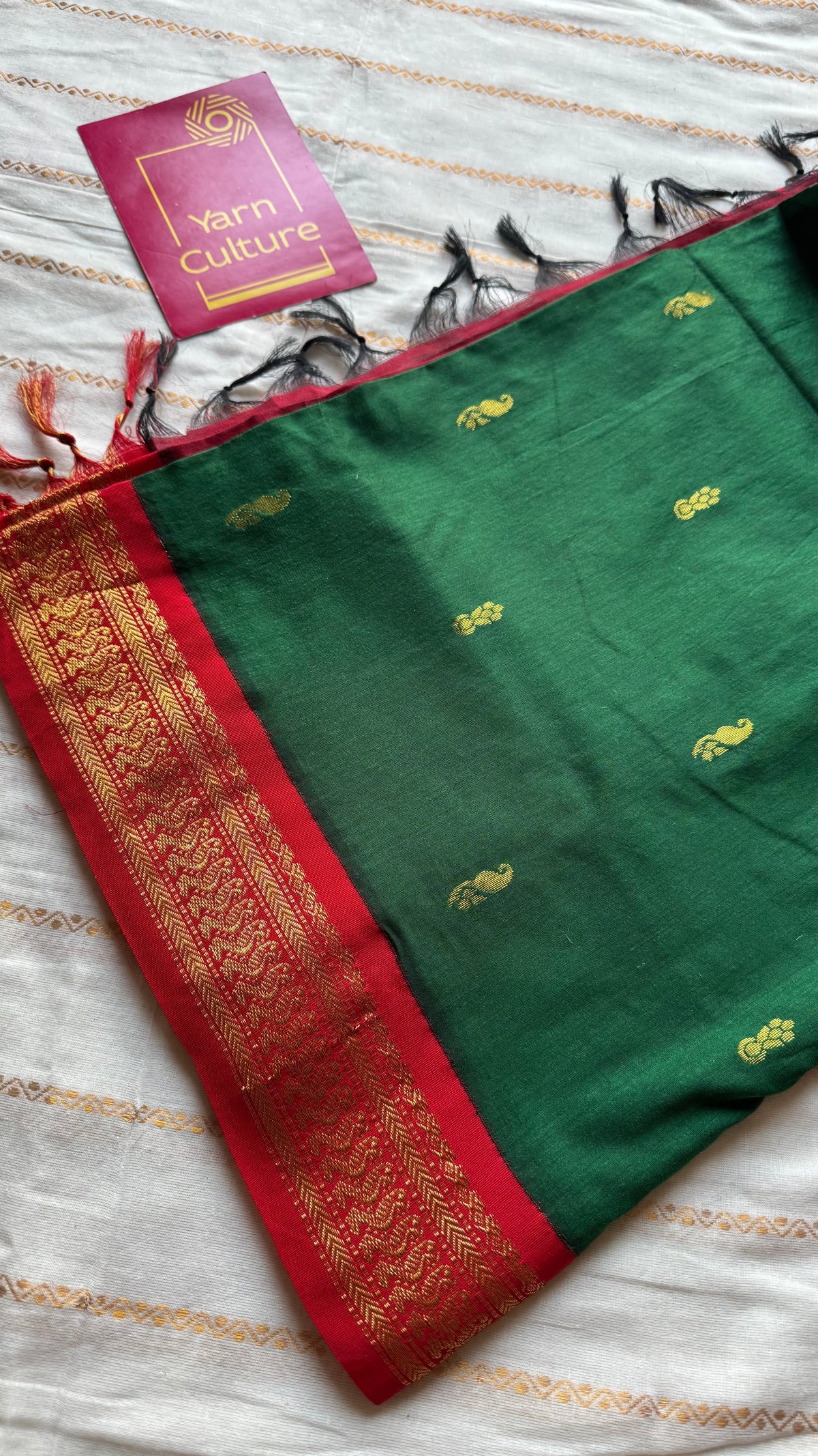 Green with red, cotton silk saree with zari border - YCCOTNKCOC108