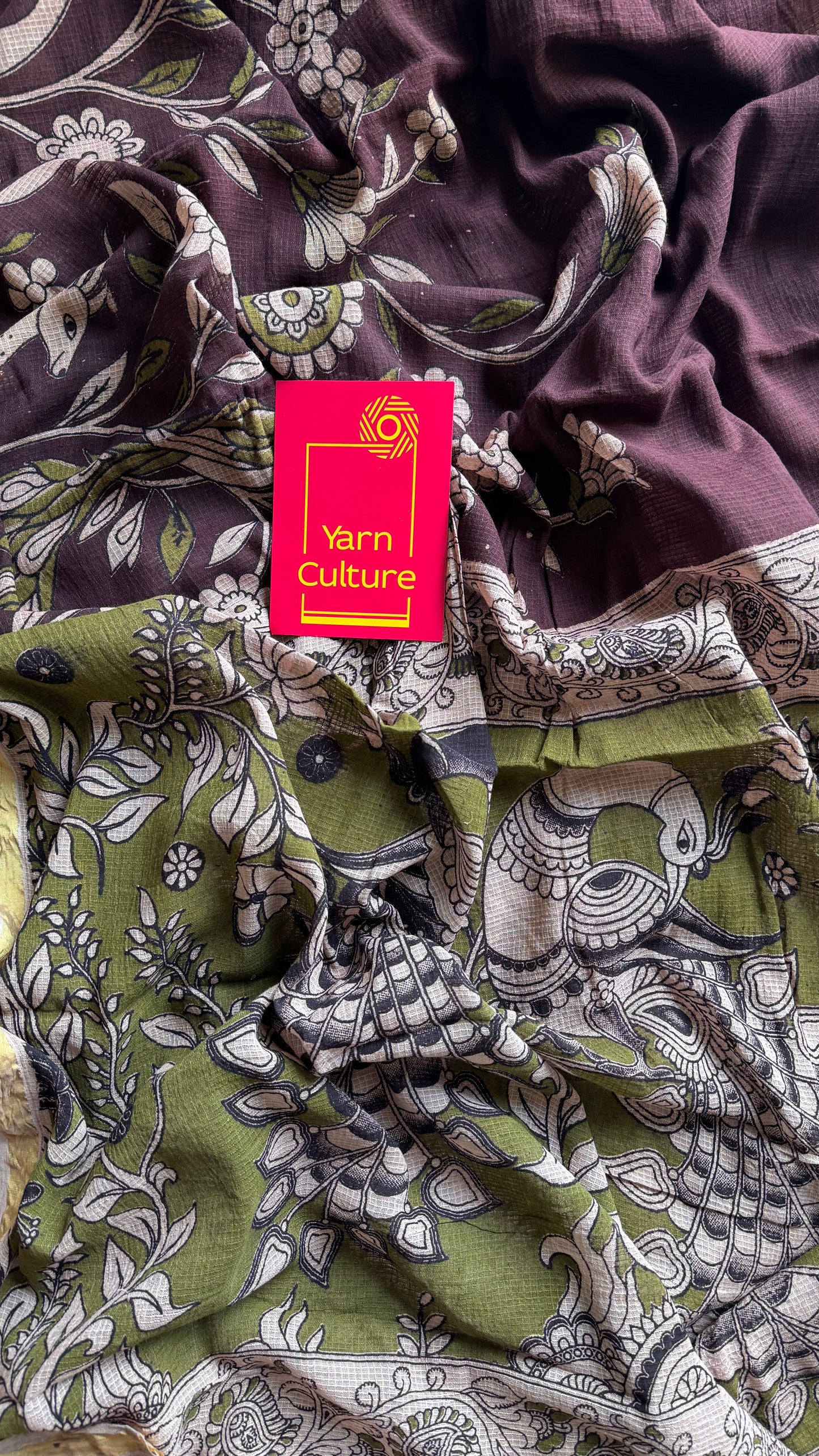 Purple brown floral kalamkari saree in kota - YCWOTDMA355