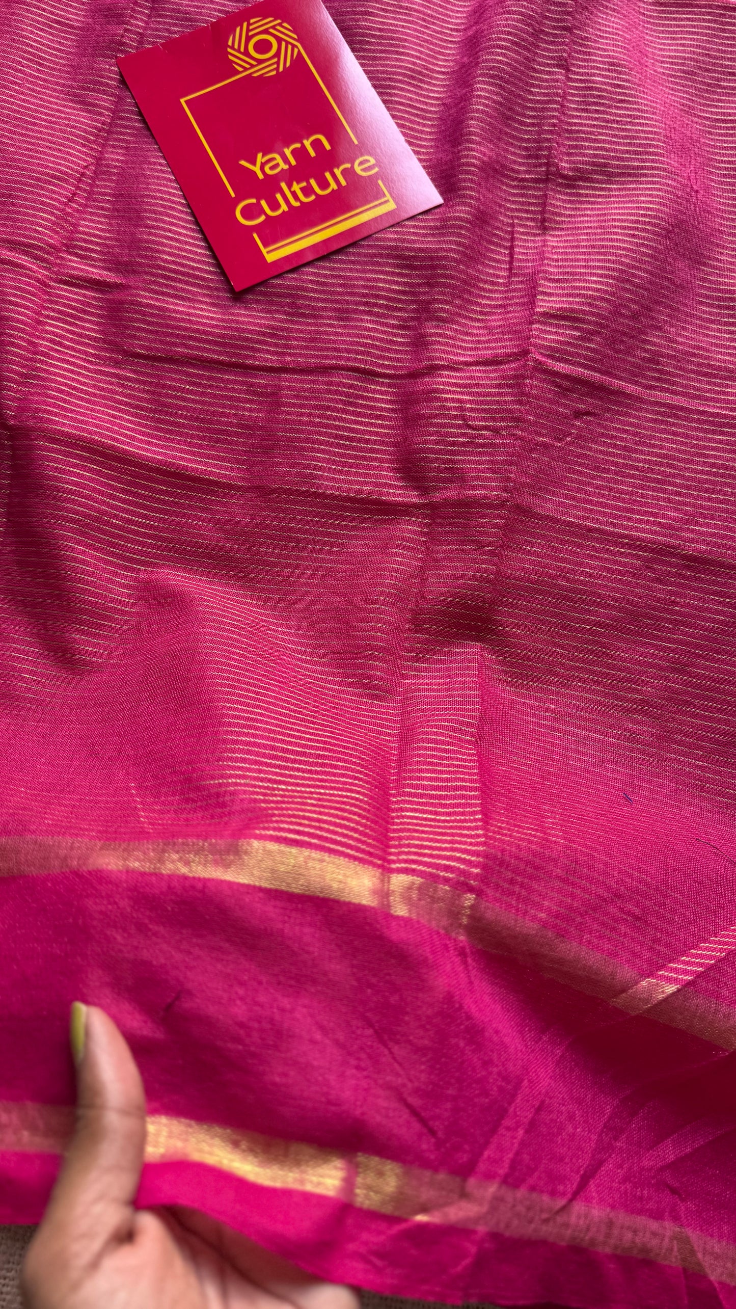 Hot pink, gap border, gold zari stripes, soft cotton - YCBCKCZDE124