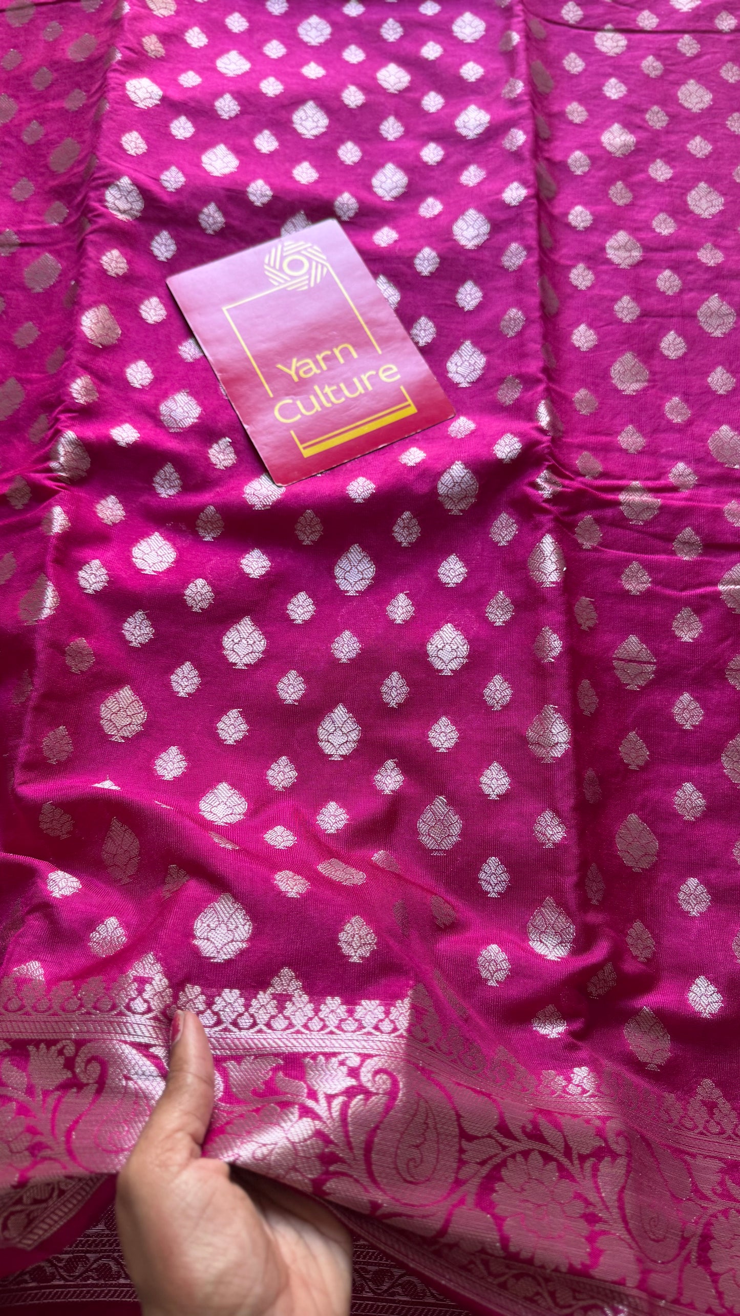 Rani pink, silver buttas and zari, Banarasi semi-silk - YCDESE43
