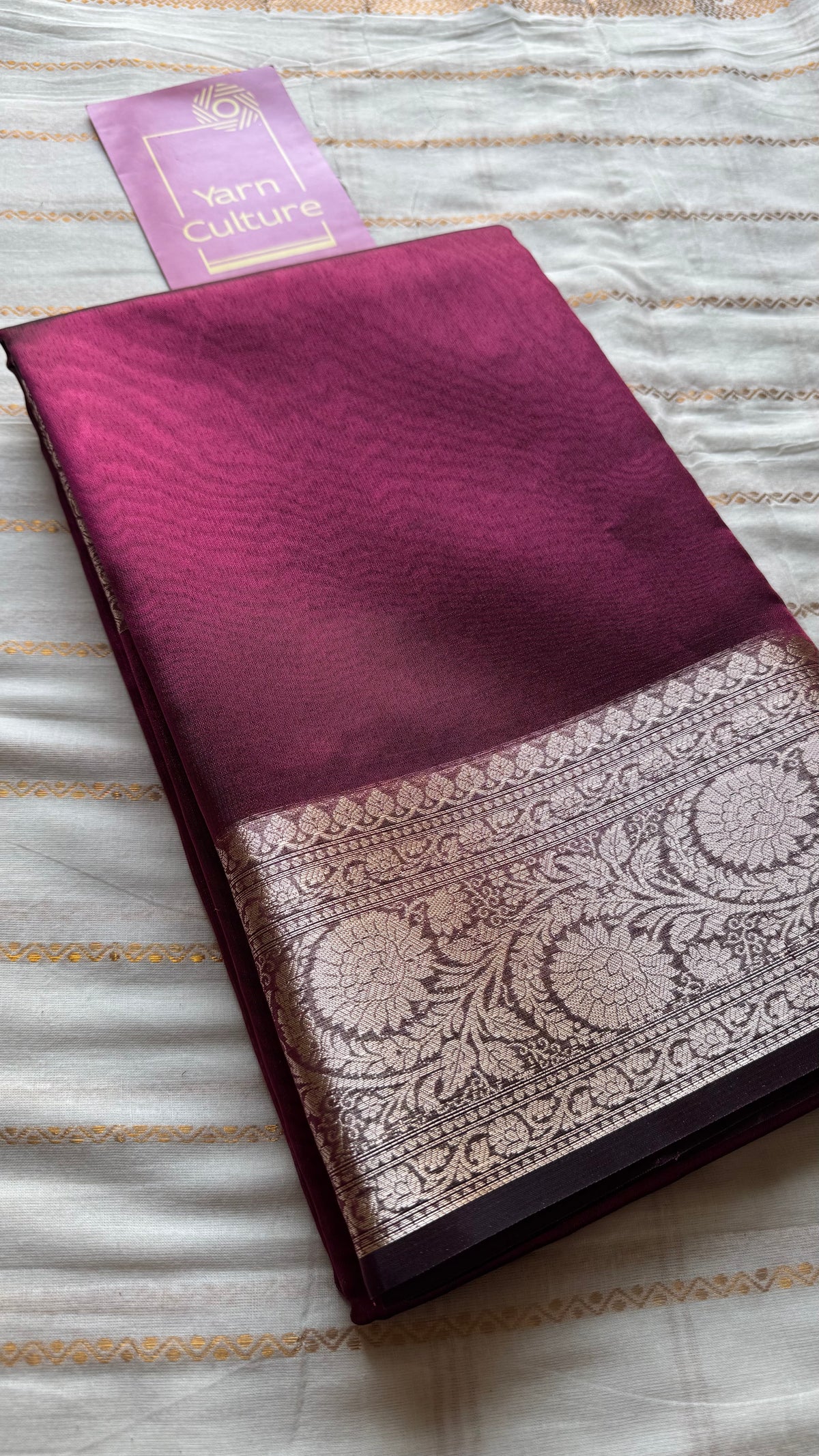 Wine pink tissue Banarasi saree with zari border - YCBLTOC78