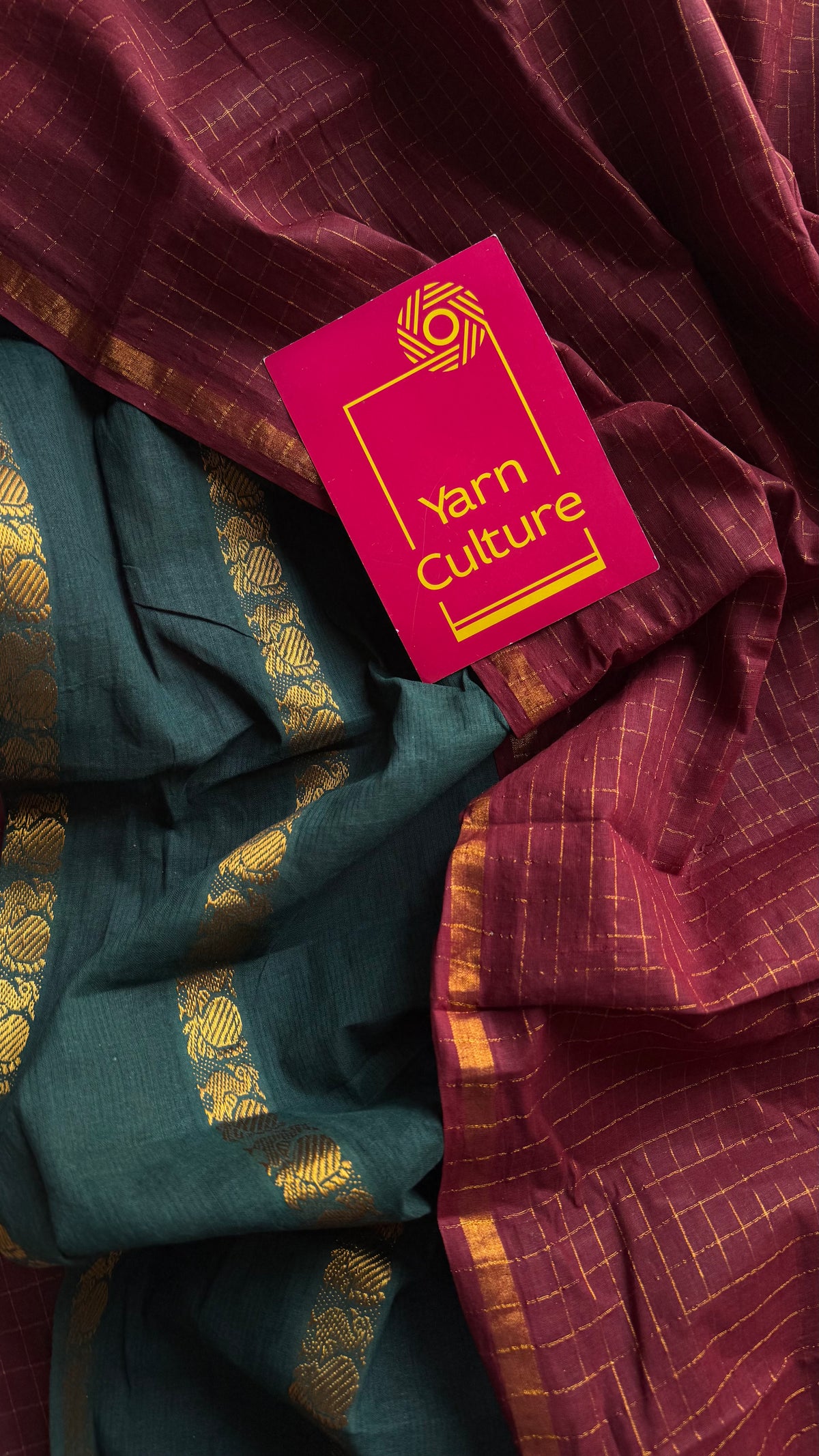 Maroon with dark green, sungudi cotton half and half saree - YCCOTNIDOC158