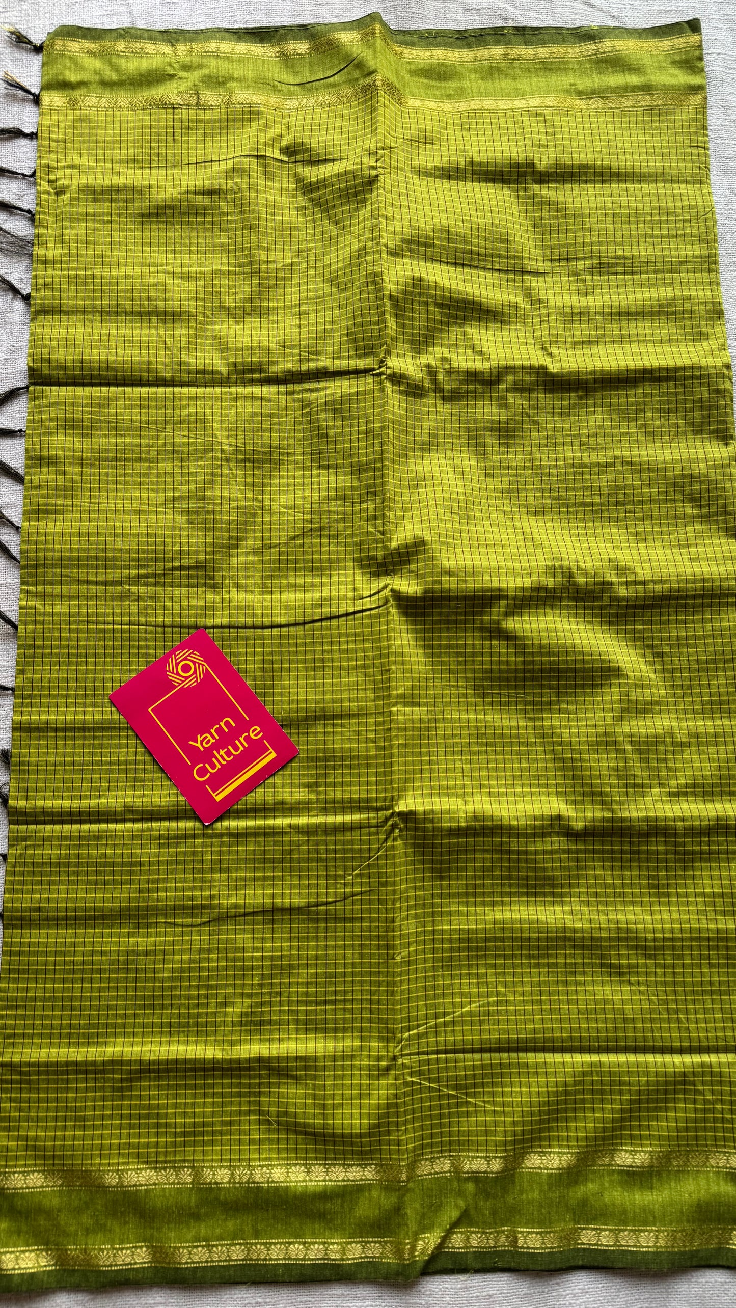 Olive Green, Arani checks, cotton silk - YCCOTNOCAR04