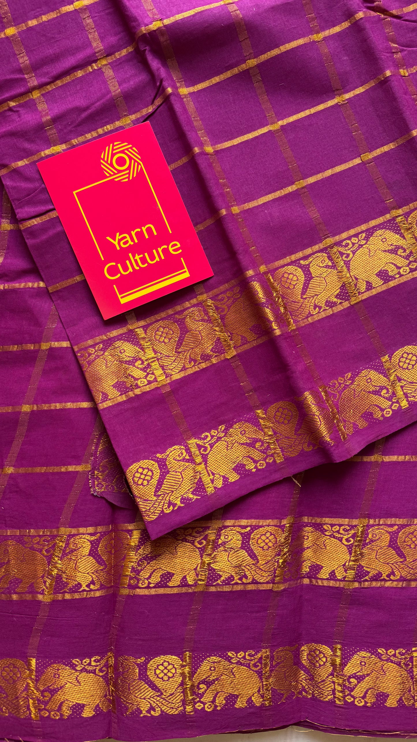 Purple pink (vadamalli) pavithra kattam with motif double border, kattuchayam dyed madurai cotton saree - YCCOTNMSAP179