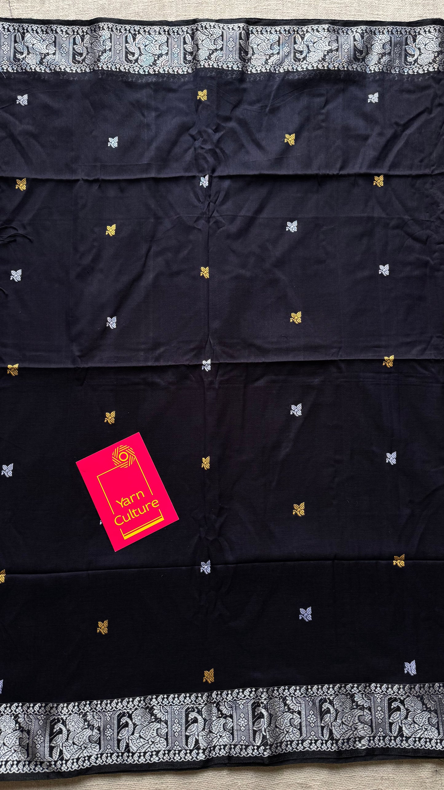 Black with white, Baluchari-inspired soft cotton handwoven saree - YCHOTEBCJA227