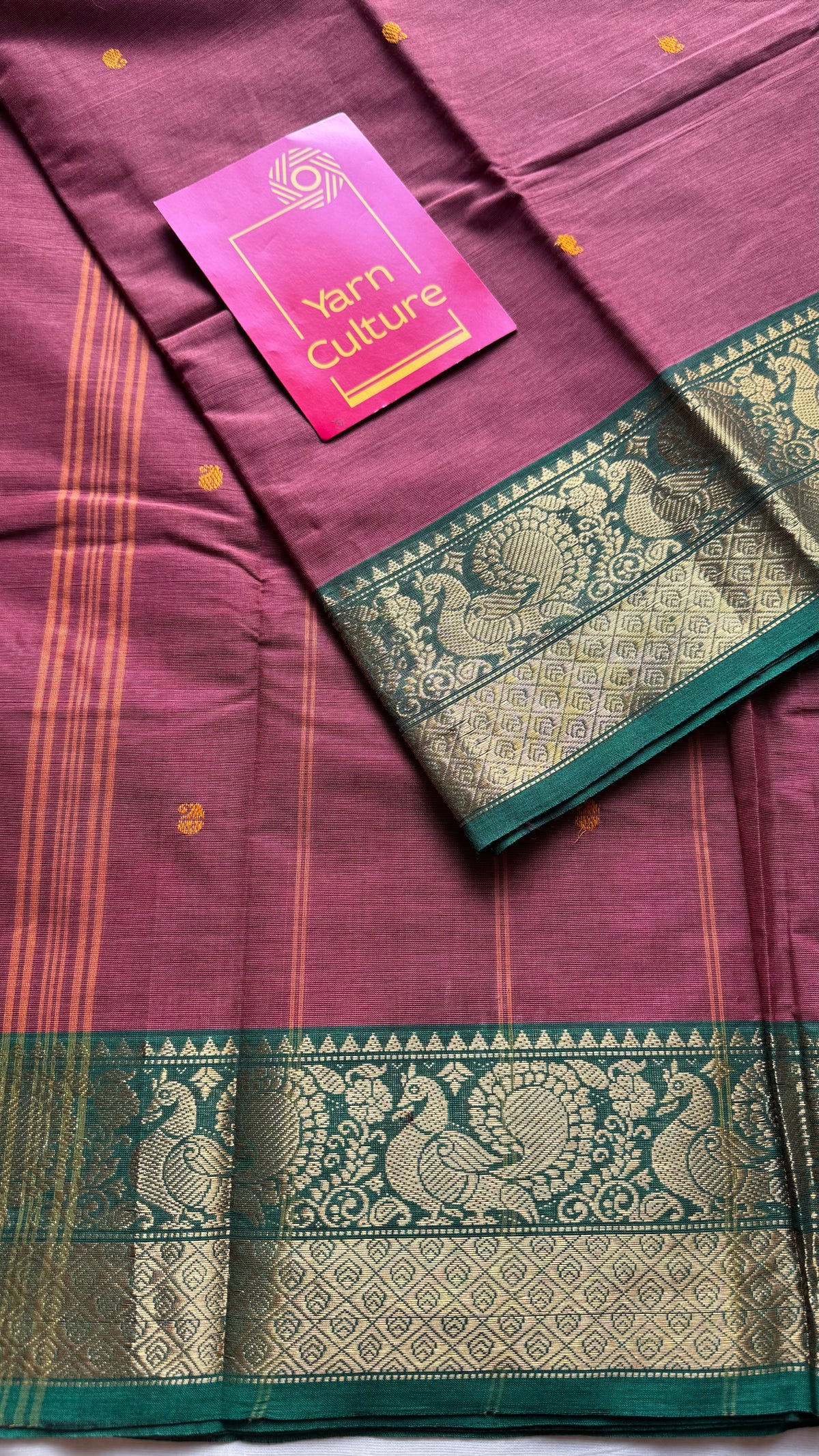 Terracotta red with green zari border kanchi cotton saree - YCCOTNCKSE18