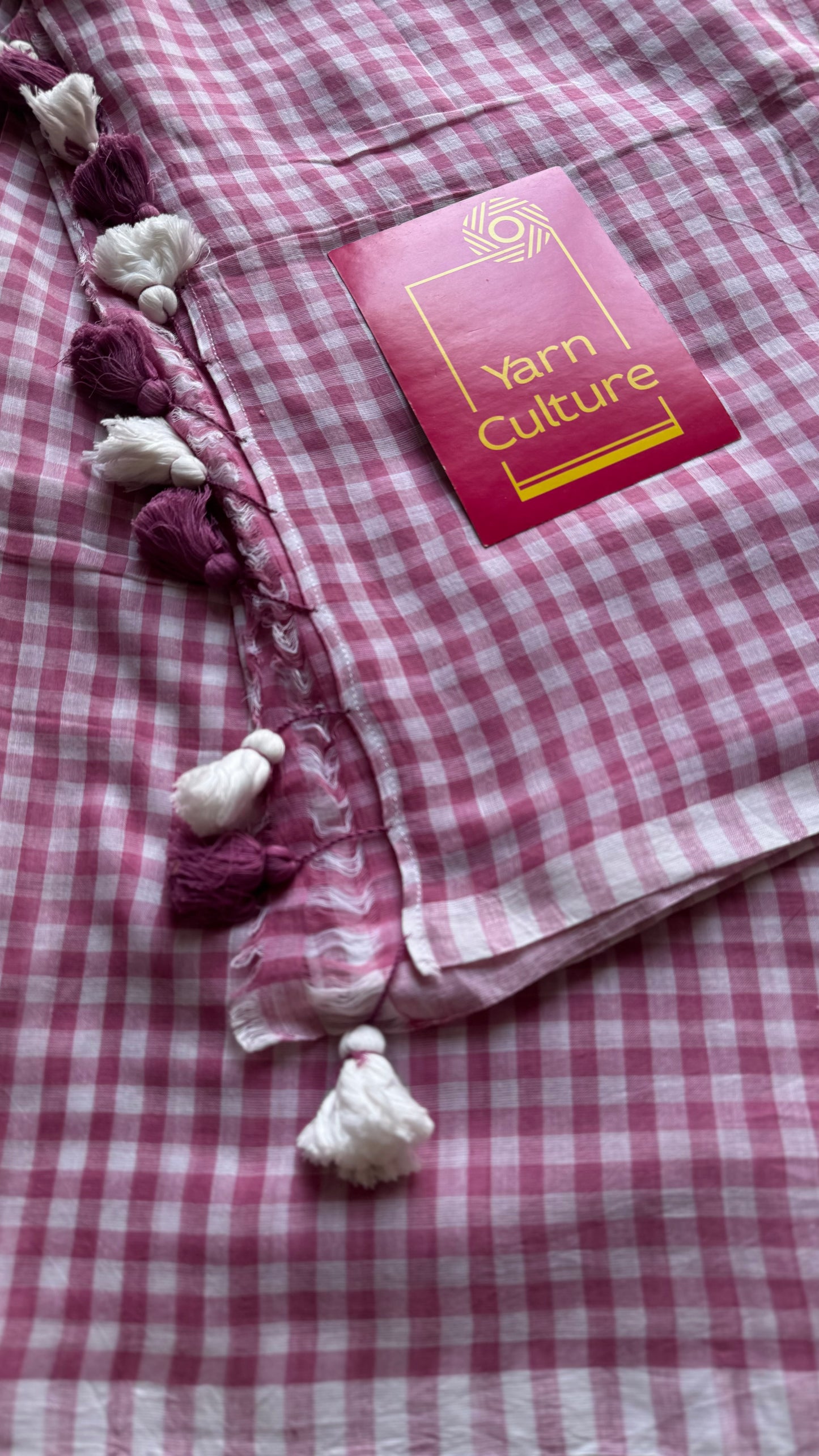 Mauve and white checkered mul cotton saree  - YCBCMCCMA31
