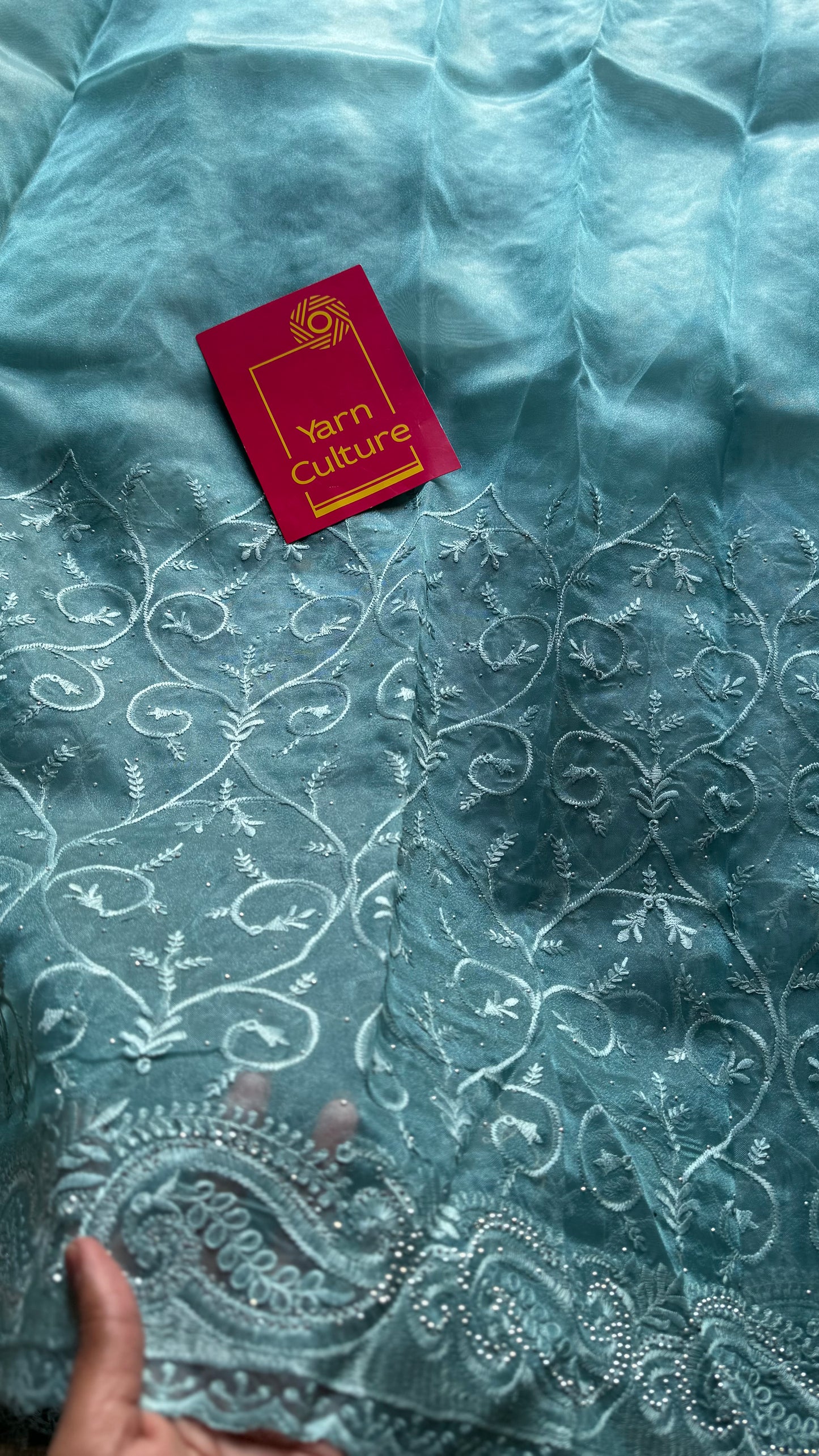 Aqua Aura - soft blue organza, with threadwork and sequins - YCDOSNO33