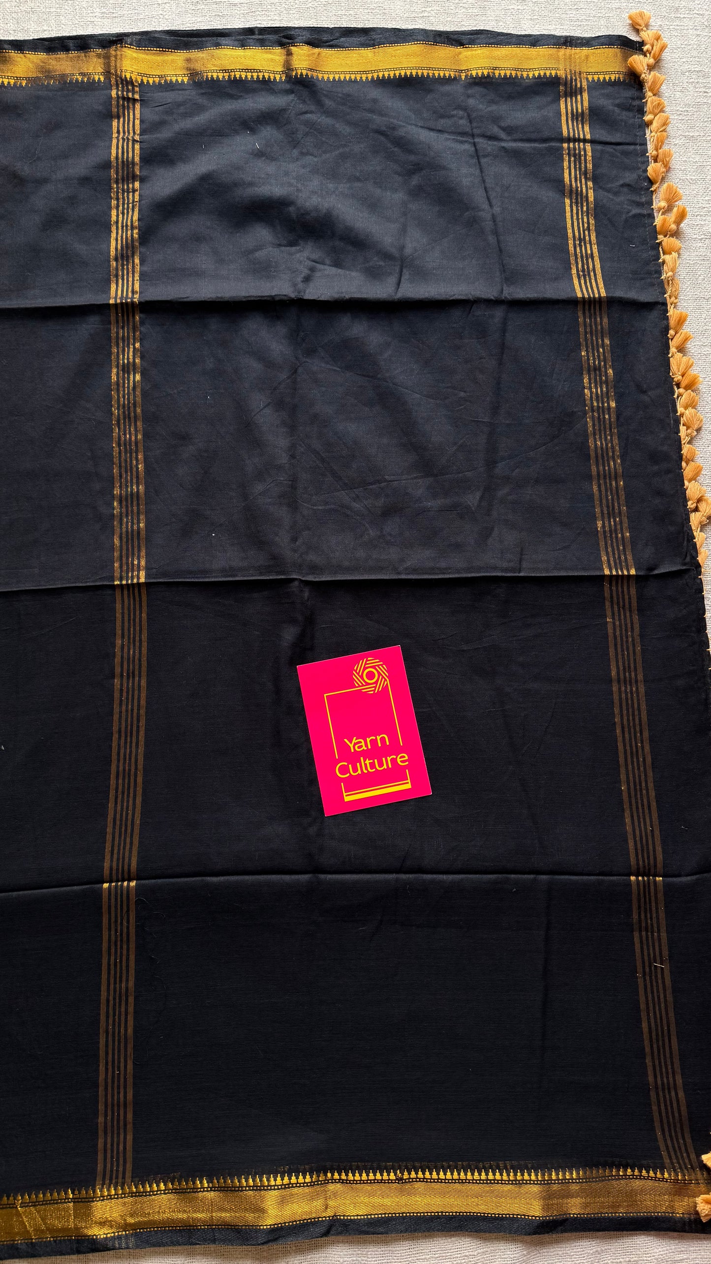 Black soft cotton with maheswari gold zari border - YCBCMCFE213