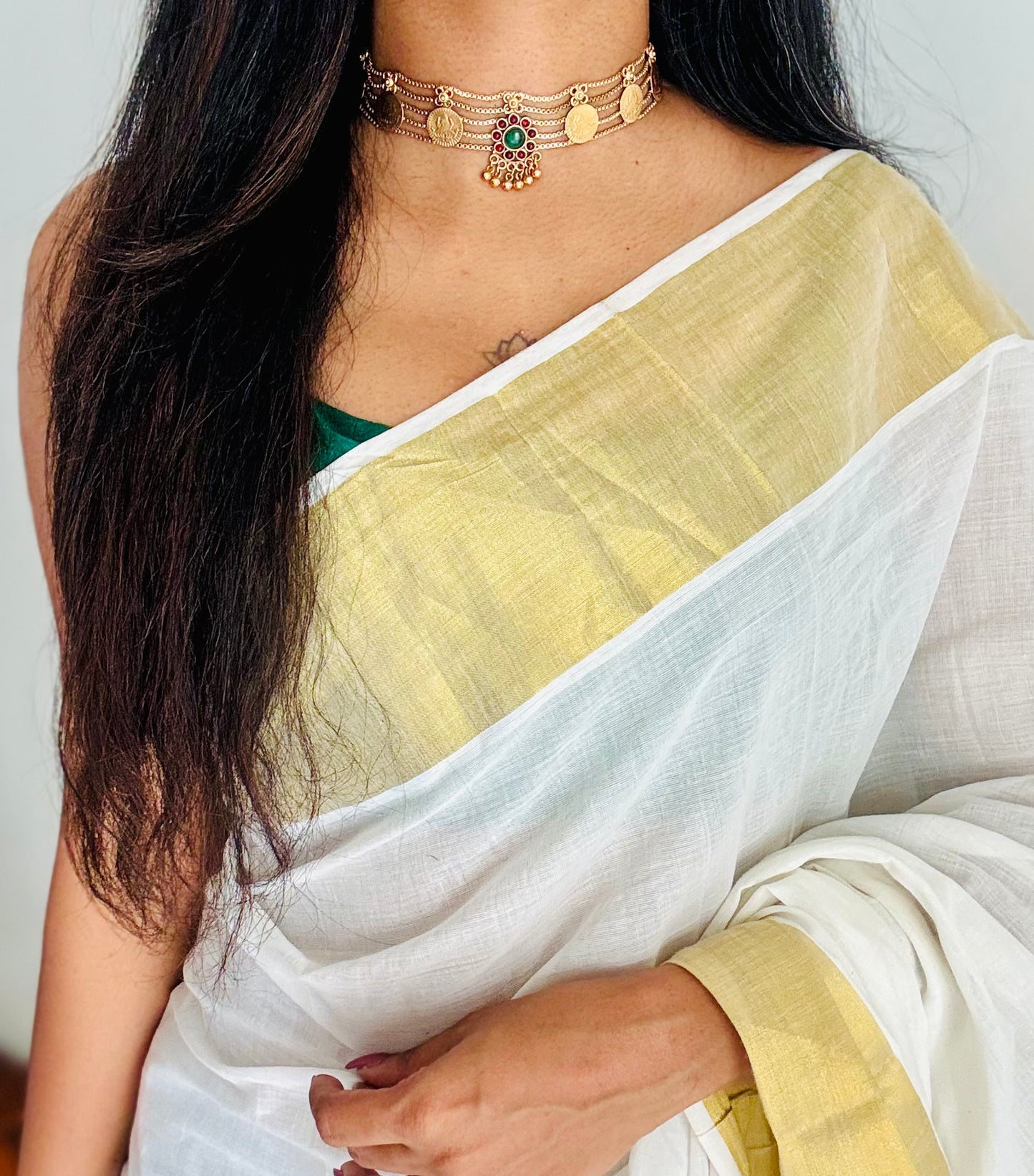 Palakka coin 5 layer choker, with earrings - YCGPNP781