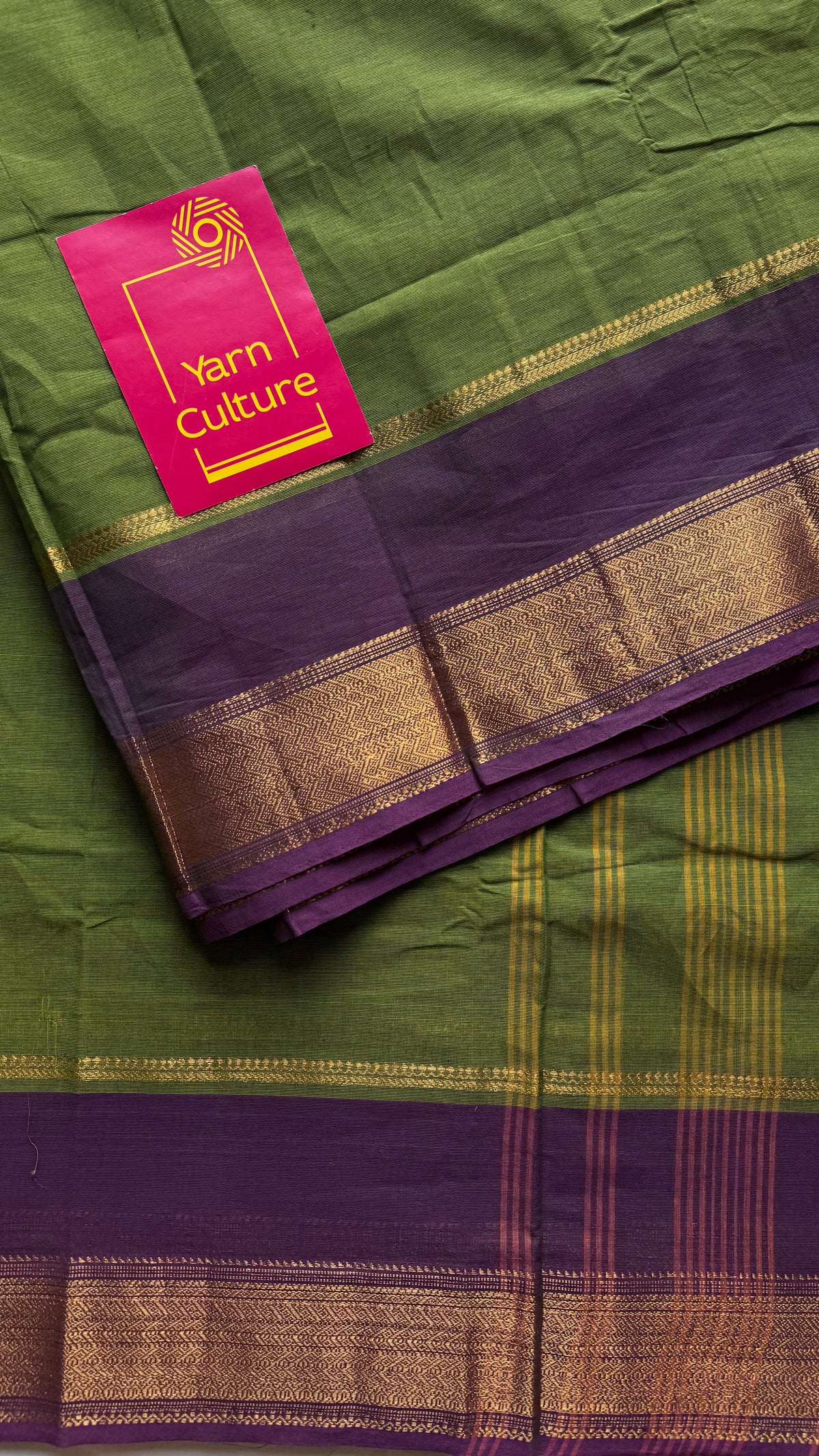 Green with wine gap zari border, kanchi cotton saree - YCCOTNCCOC113