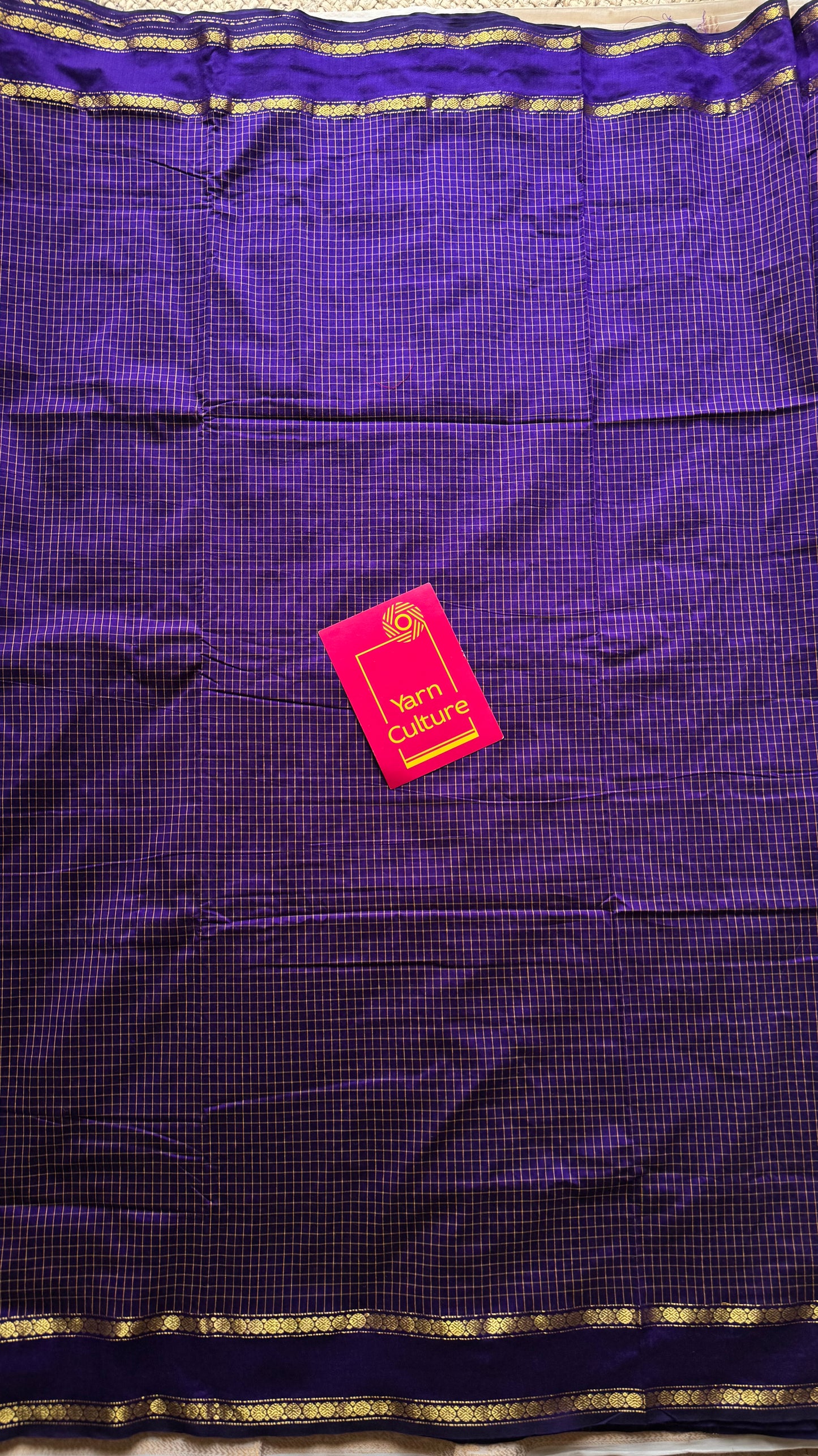 Purple arani checks saree, cotton silk - YCCOTNMA275