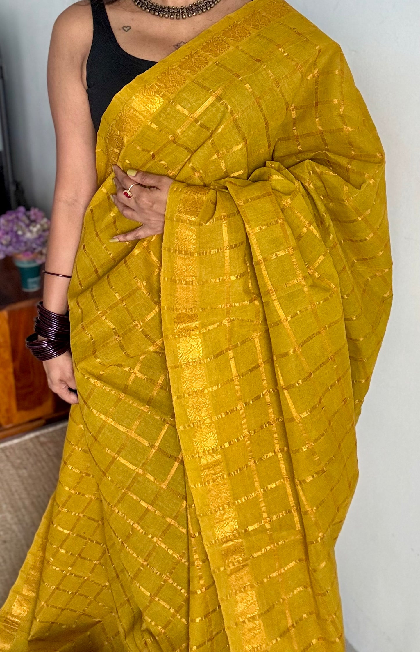 Light green pavithra kattam kattuchayam dyed madurai cotton saree - YCCOTNMSFE120