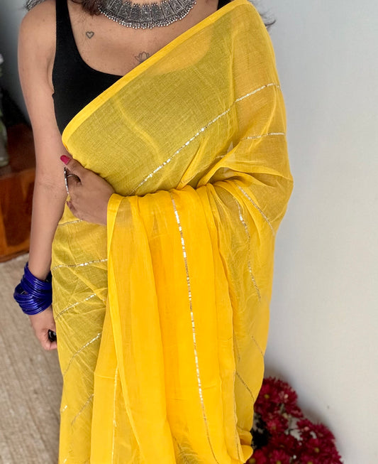 Yellow mul with silver sequins - YCBCMCLSE54