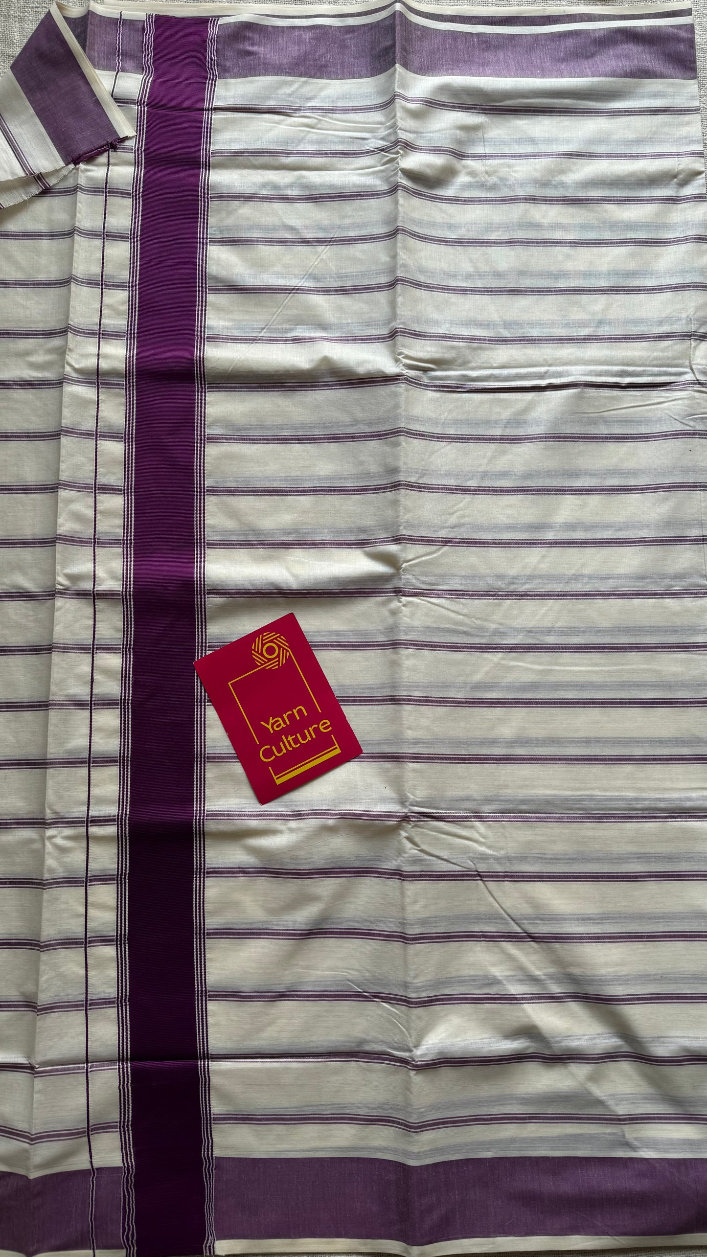 Ivory Kerala cotton saree with purple pink (vadamalli) stripes and border - YCIEKCFE322