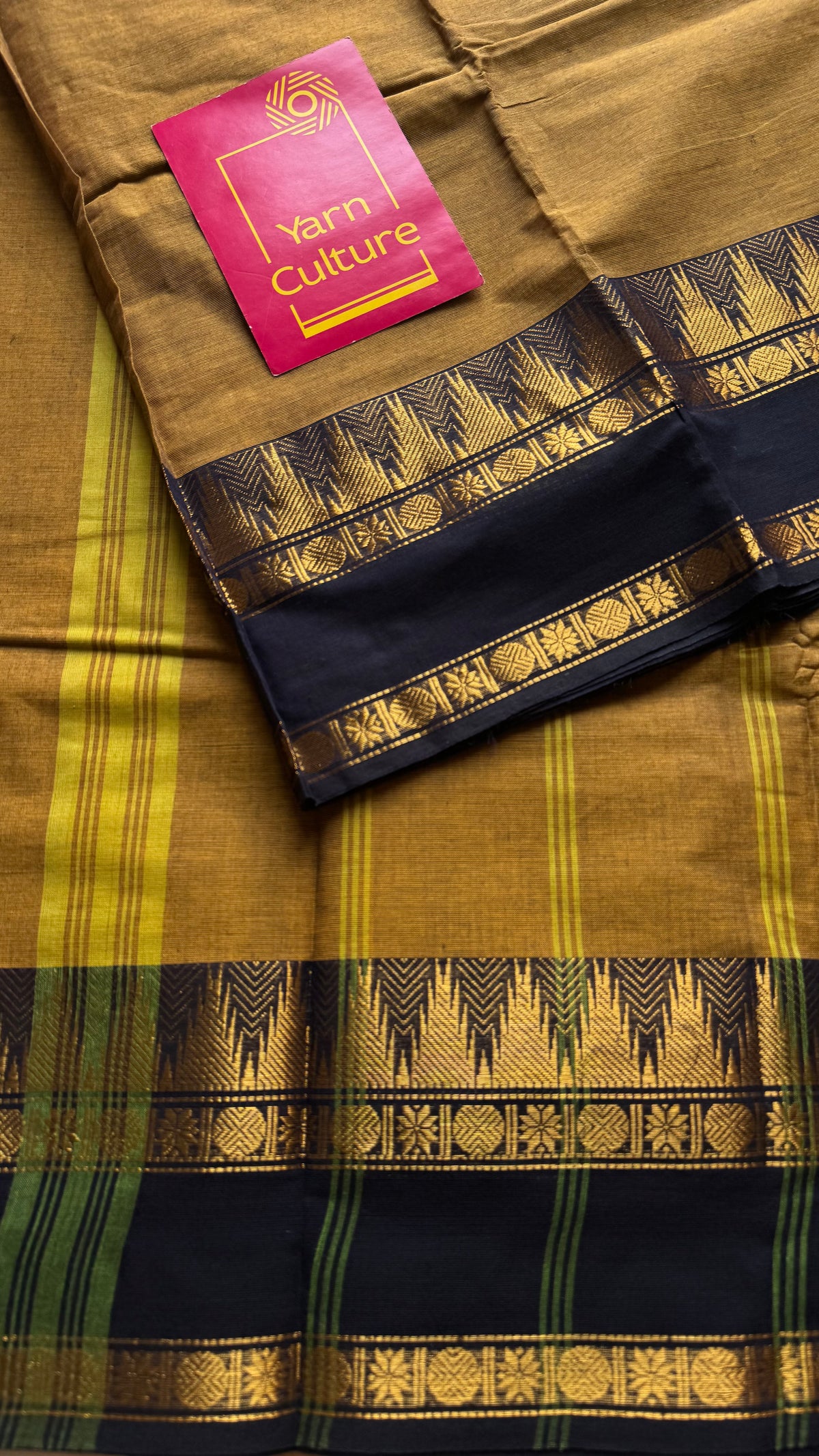Mustard yellow with black gap zari border, kanchi cotton saree - YCCOTNCCOC118