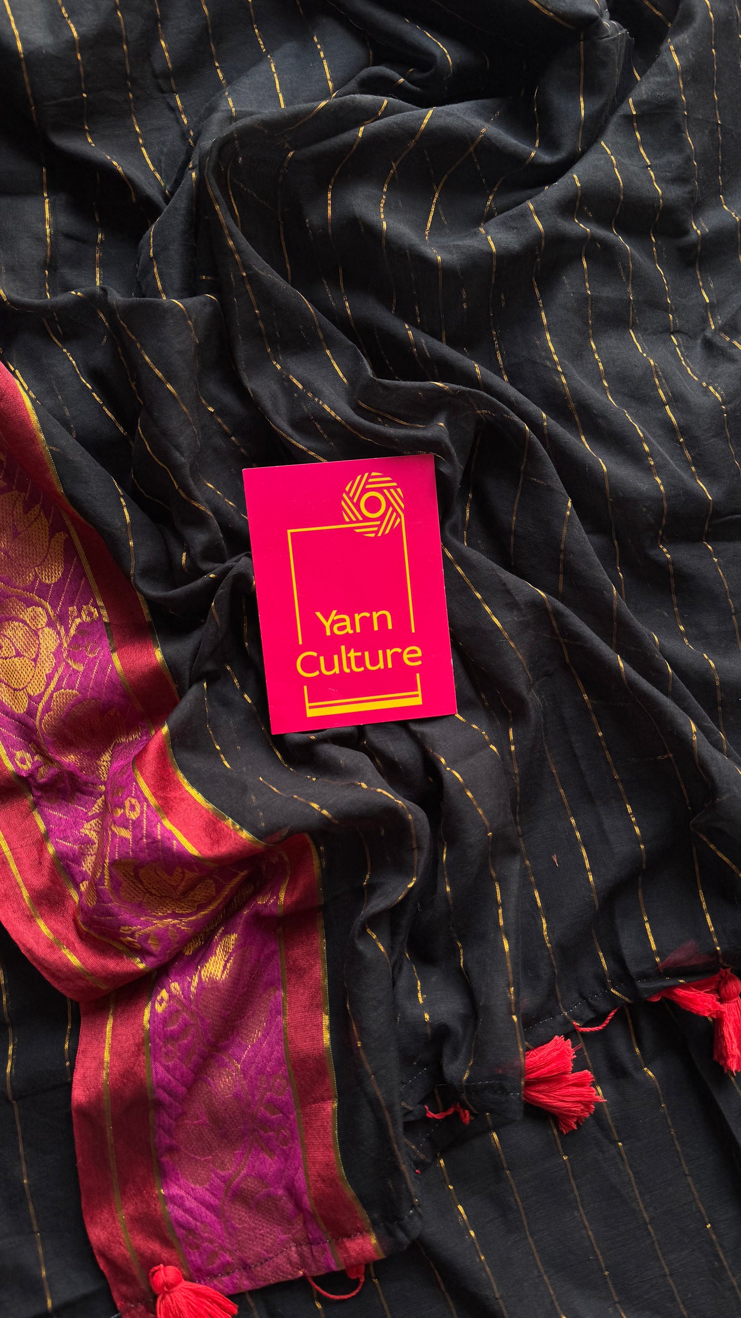 Black mul with magenta and maroon brocade border - YCBCMCNO75