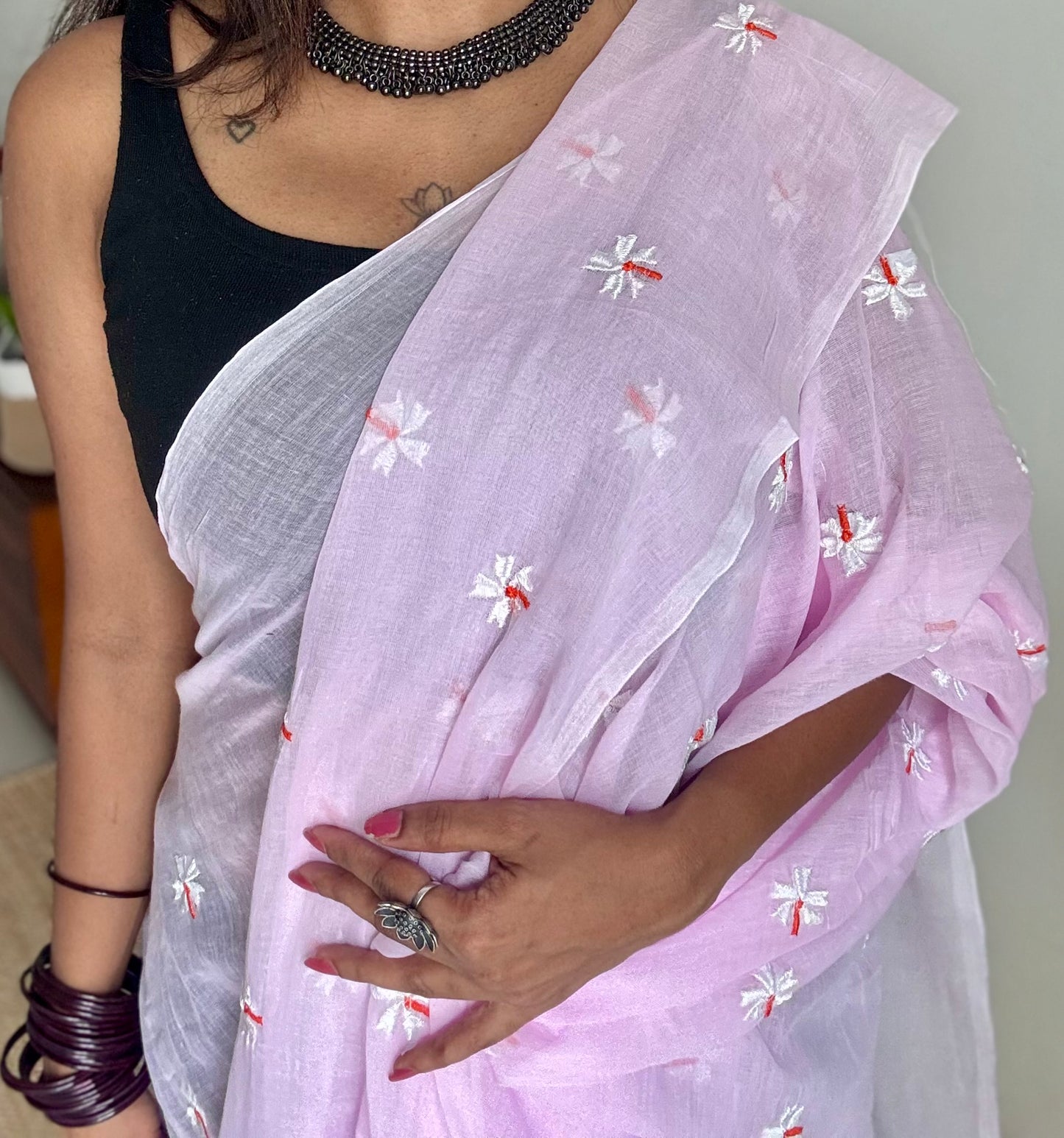 Light pink parijat mul cotton saree  - YCBCMCAP36