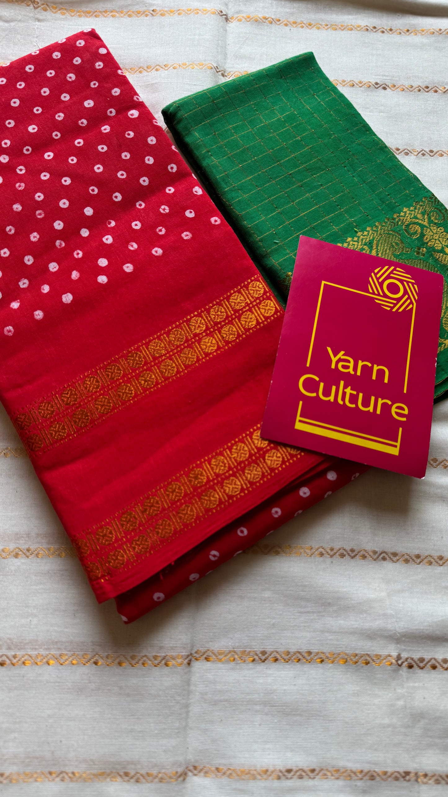 Chilli red, wax dot printed sungudi, kattuchayam dyed madurai cotton - YCCOTNMSAP155