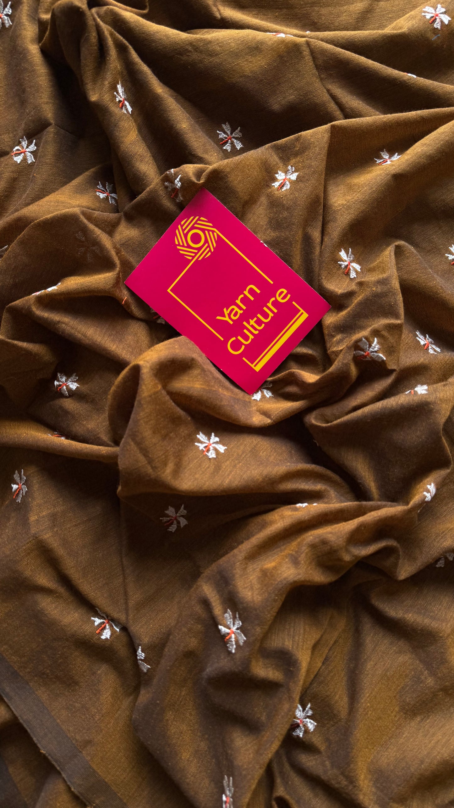 Mustard brown parijat soft cotton saree  - YCBCKCAP39