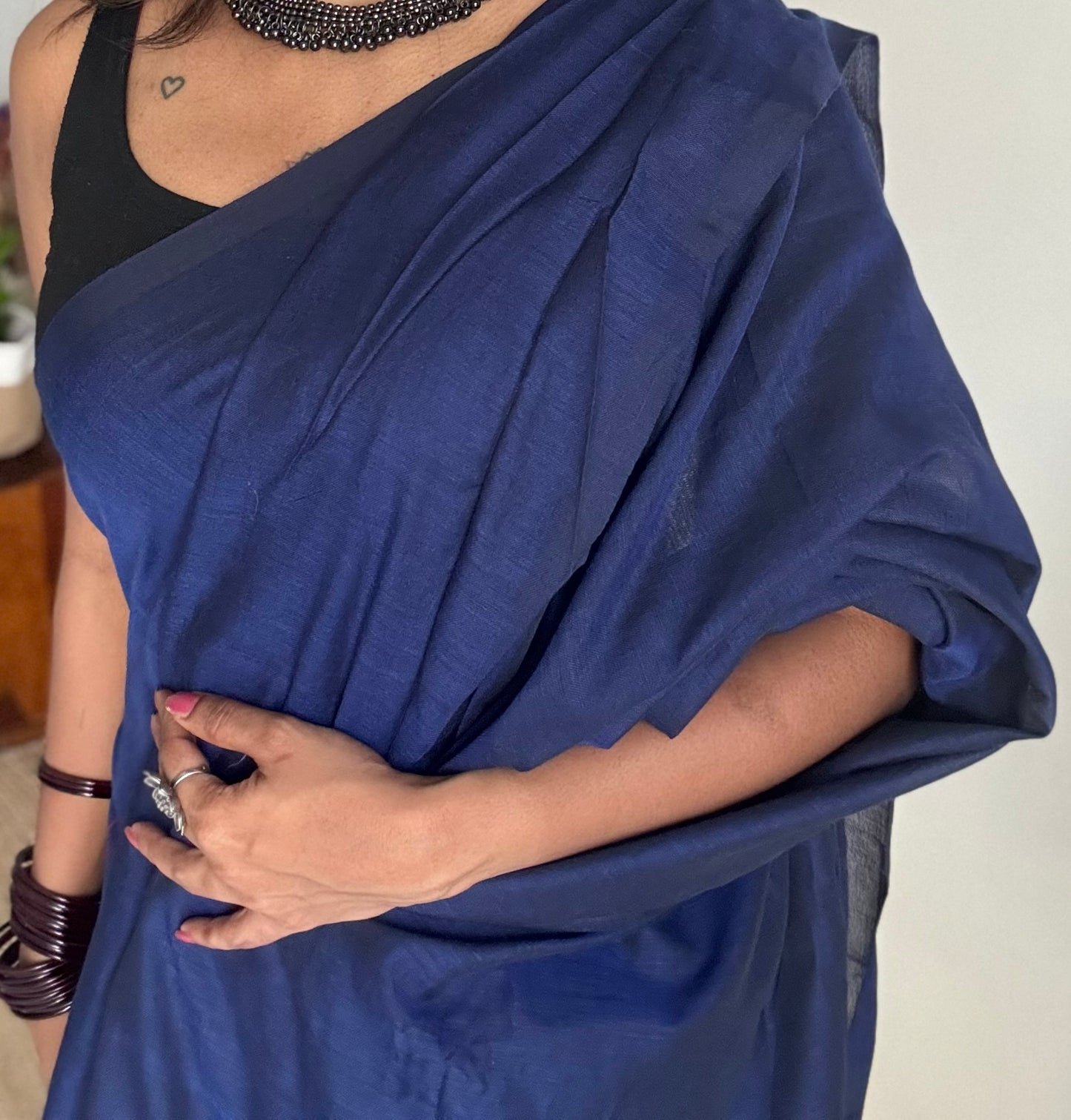 Dark blue soft cotton saree  - YCBCKCAP25