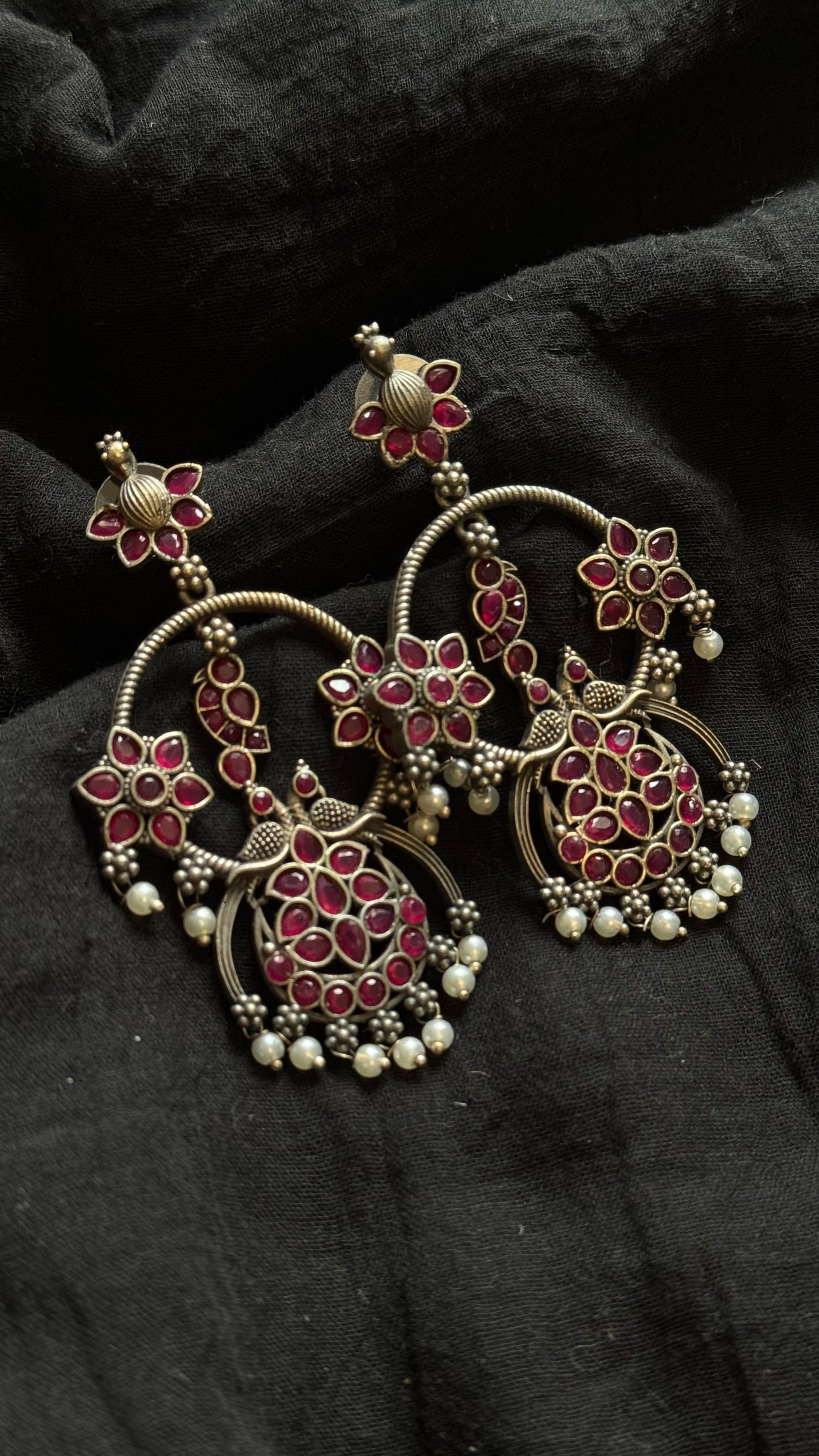 Peacock dangler earring with ruby stones - YCOSED595