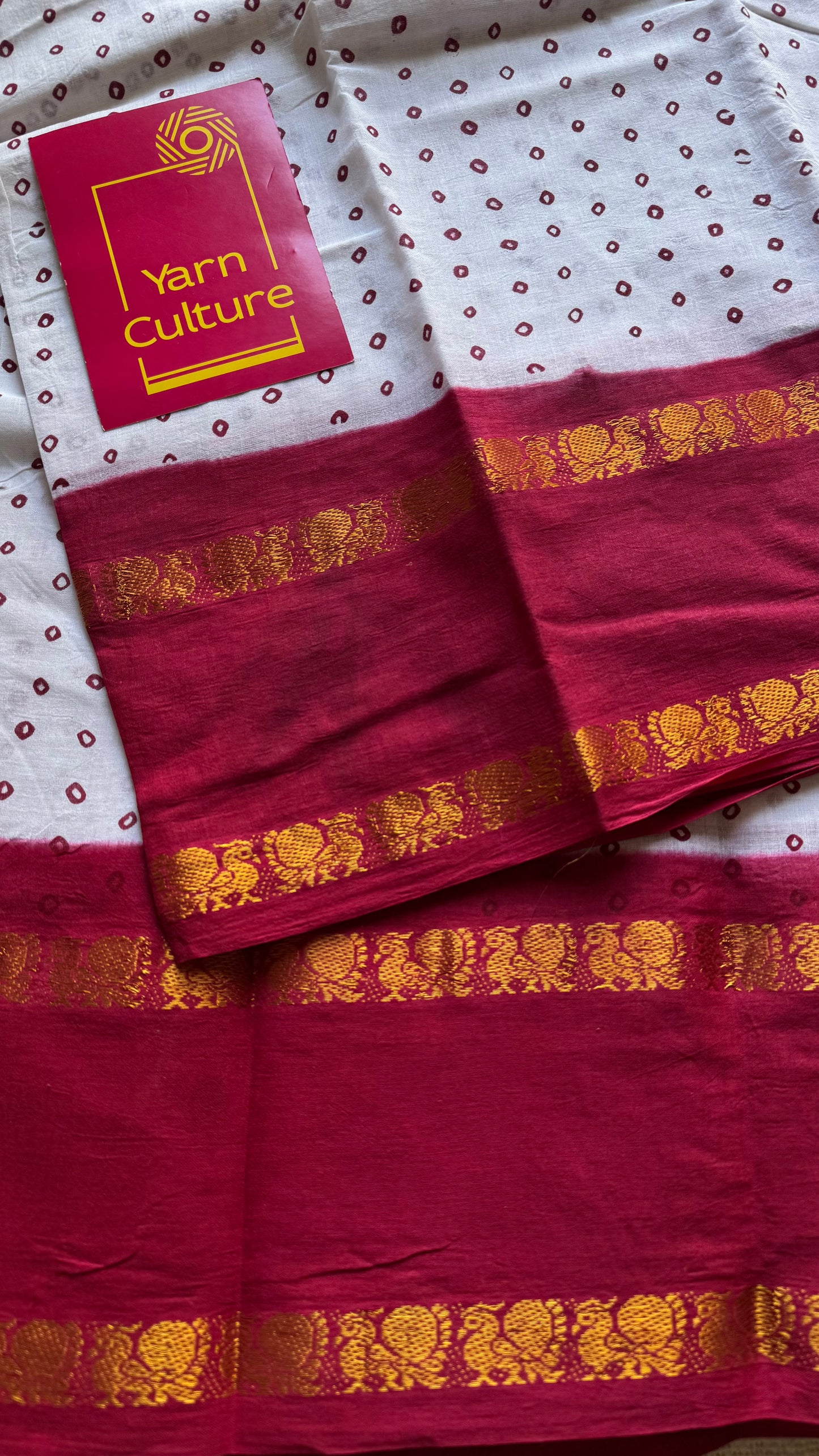 White and red rettaipettu peacock double bordered, kattuchayam dyed madurai cotton saree - YCCOTNMSFE96