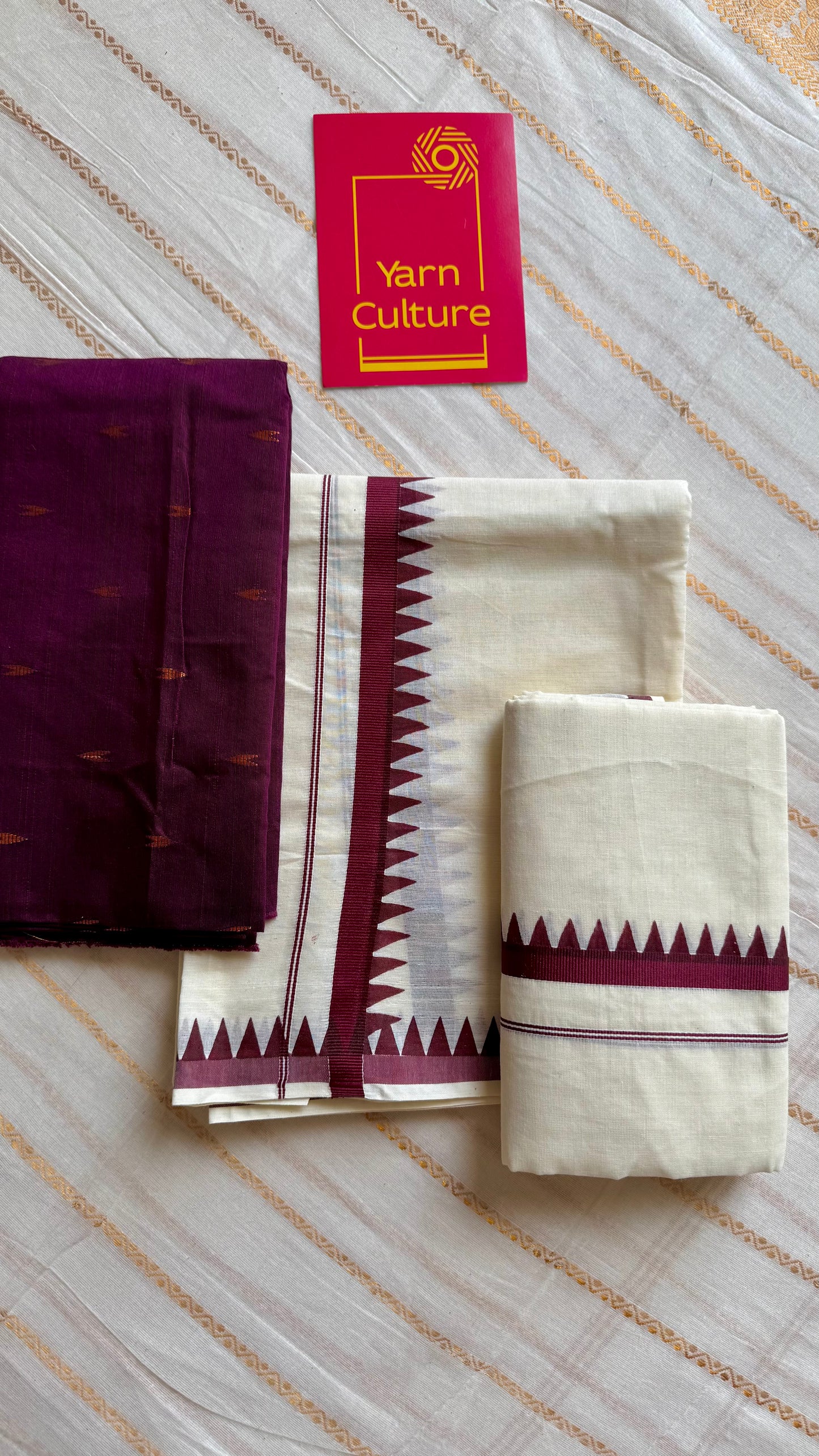 Set mund, dark maroon temple border - YCIEON114