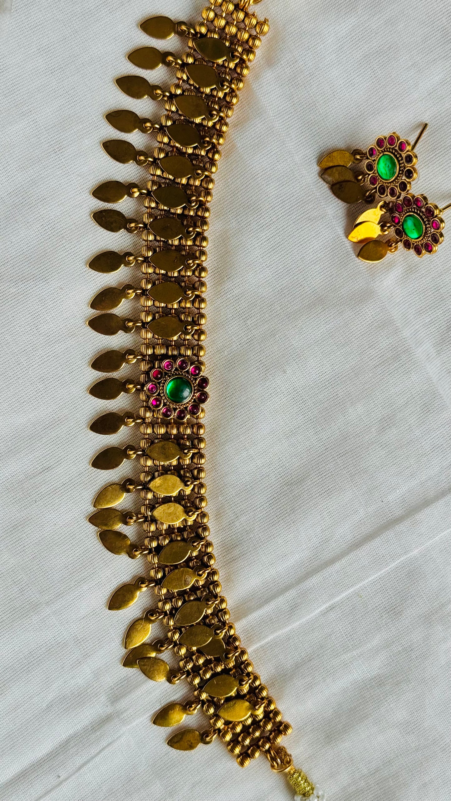 Elakkathali with ruby & green stones, with earrings - YCGPNP790