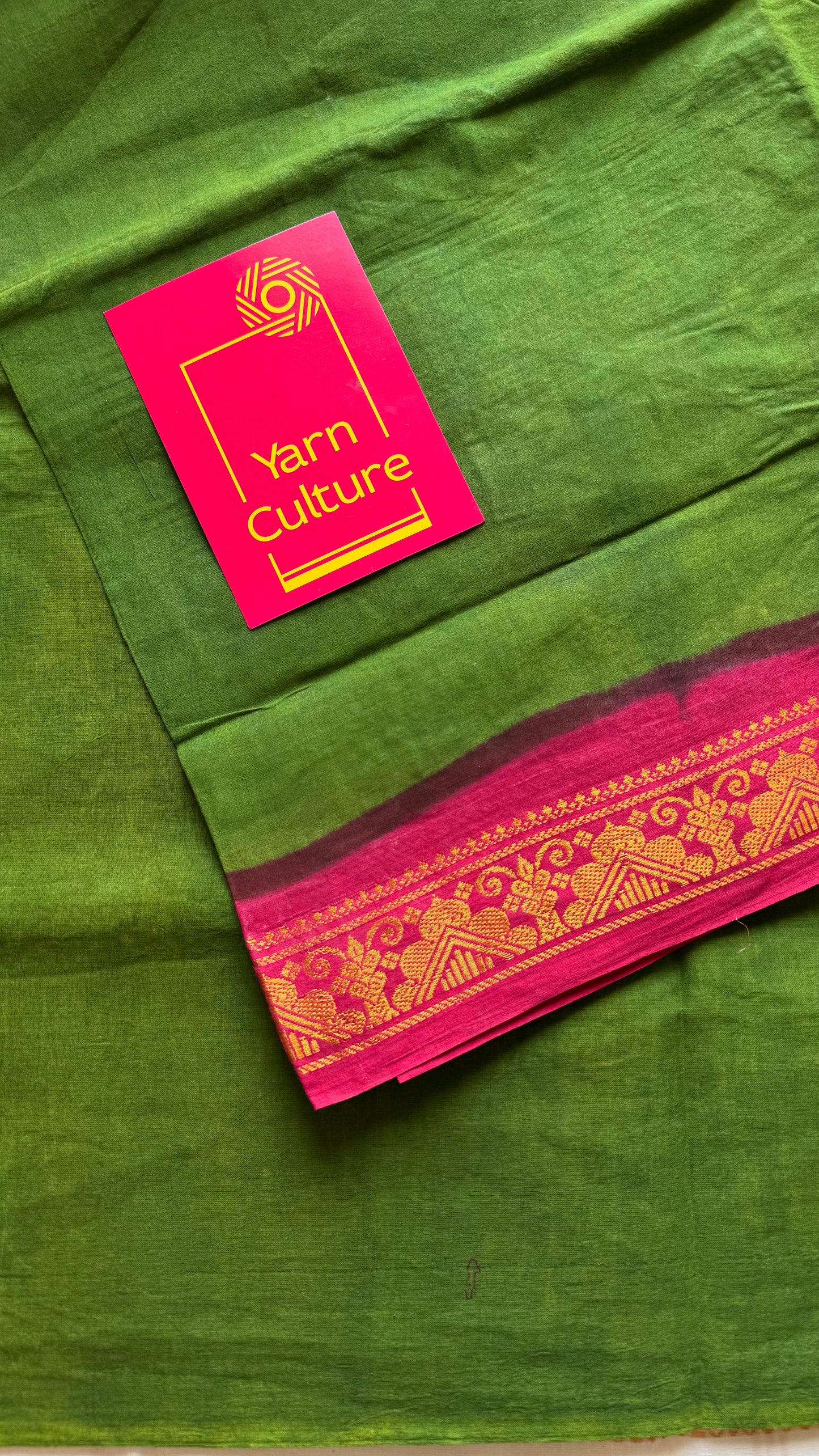 Green with chilli red contrast, kattuchayam dyed madurai cotton saree - YCCOTNMA240