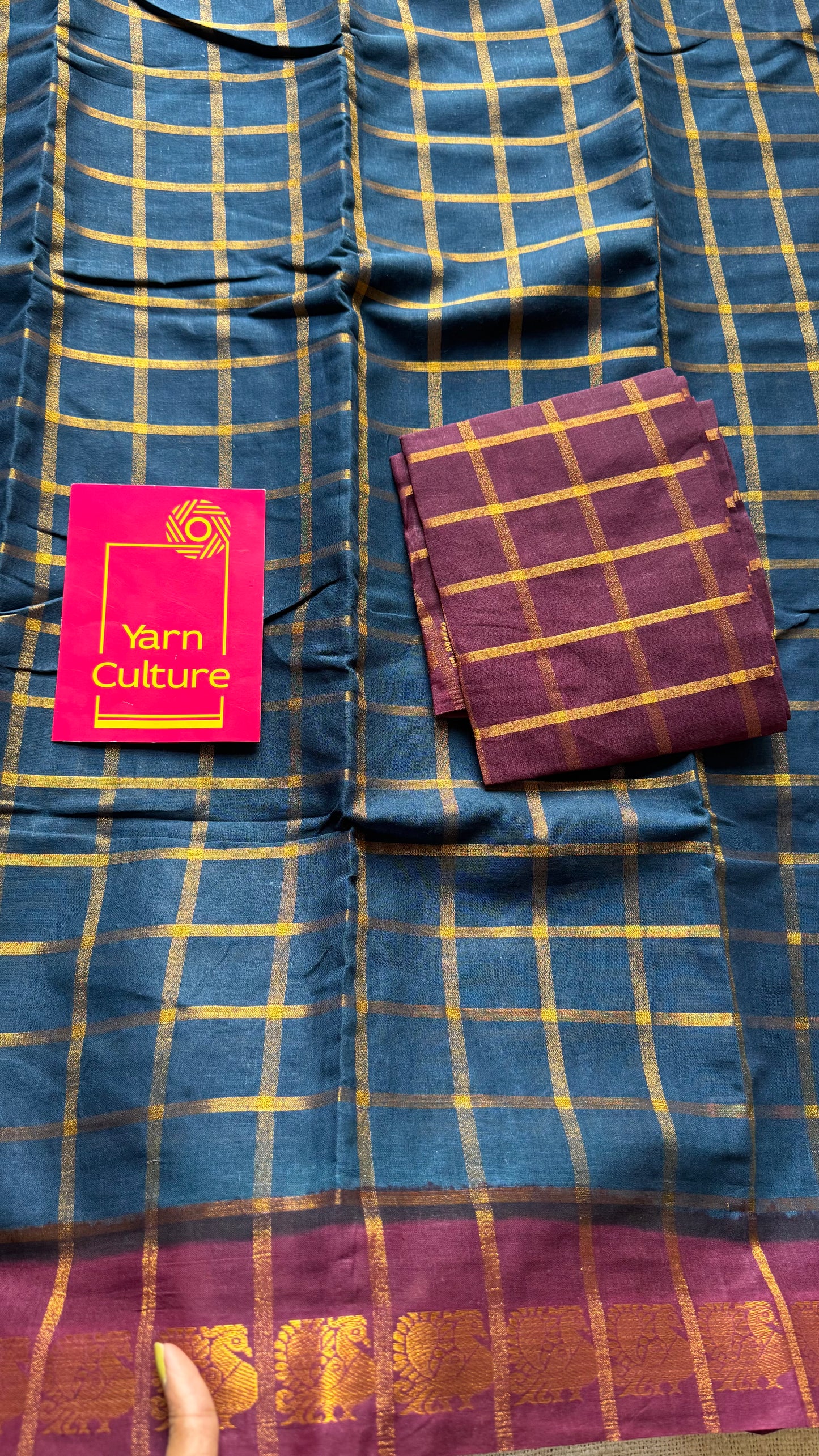 Teal blue with maroon pavithra kattam sungudi, madurai cotton - YCCOTNSUDE78