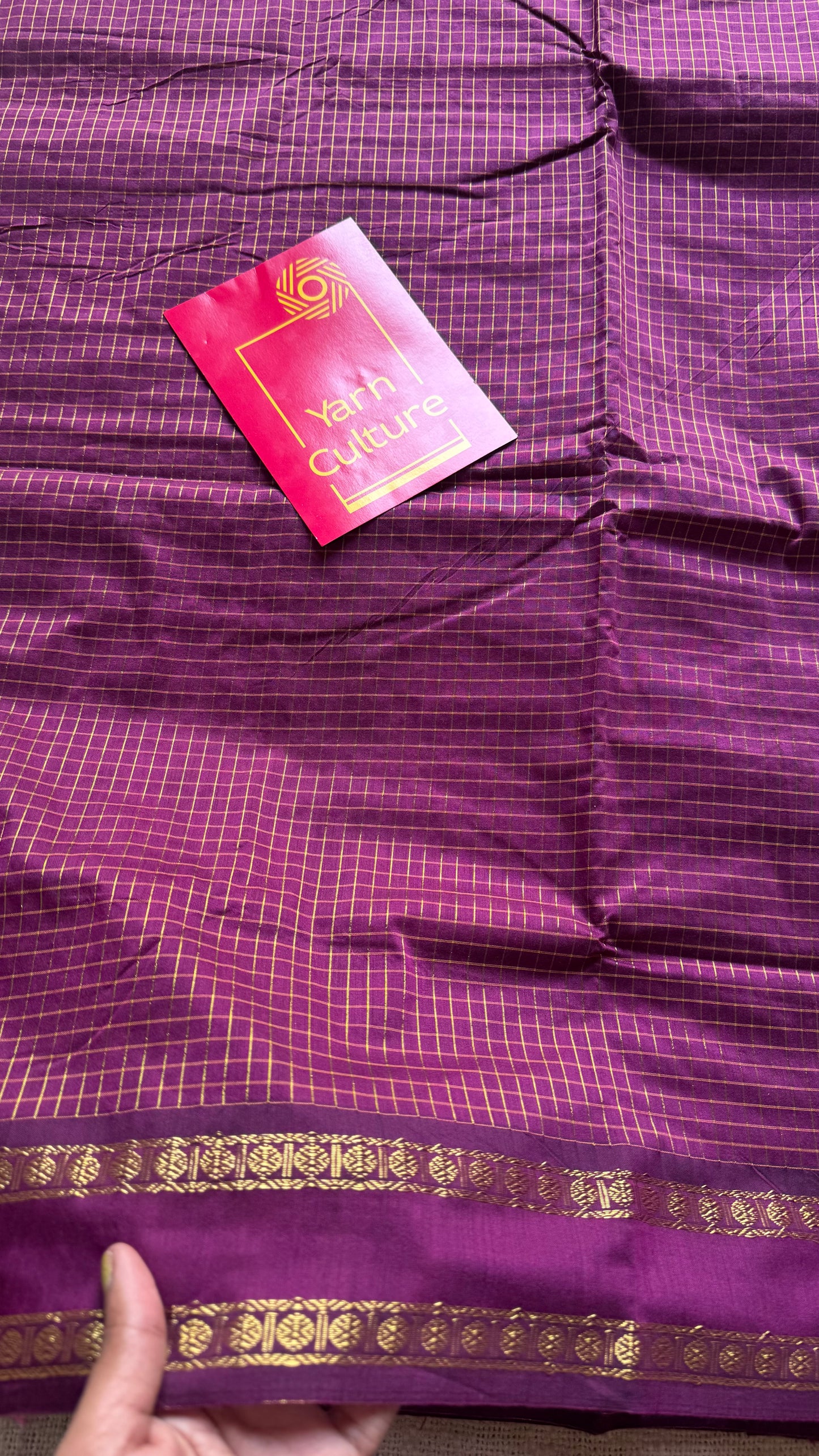 Wine, arani zari checks saree, cotton silk - YCCOTNARFE51