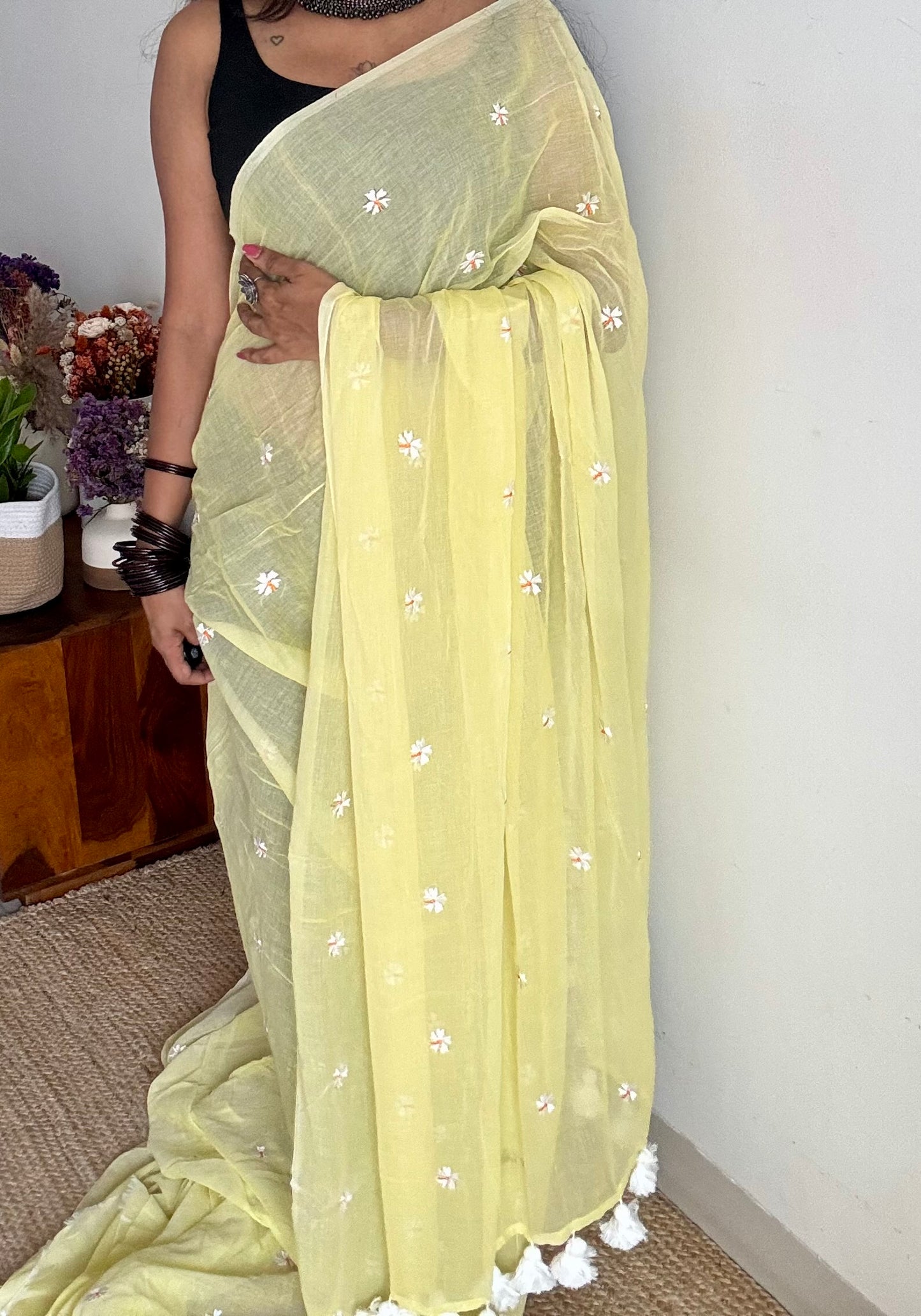 Light yellow parijat soft mul cotton saree  - YCBCMCAP29