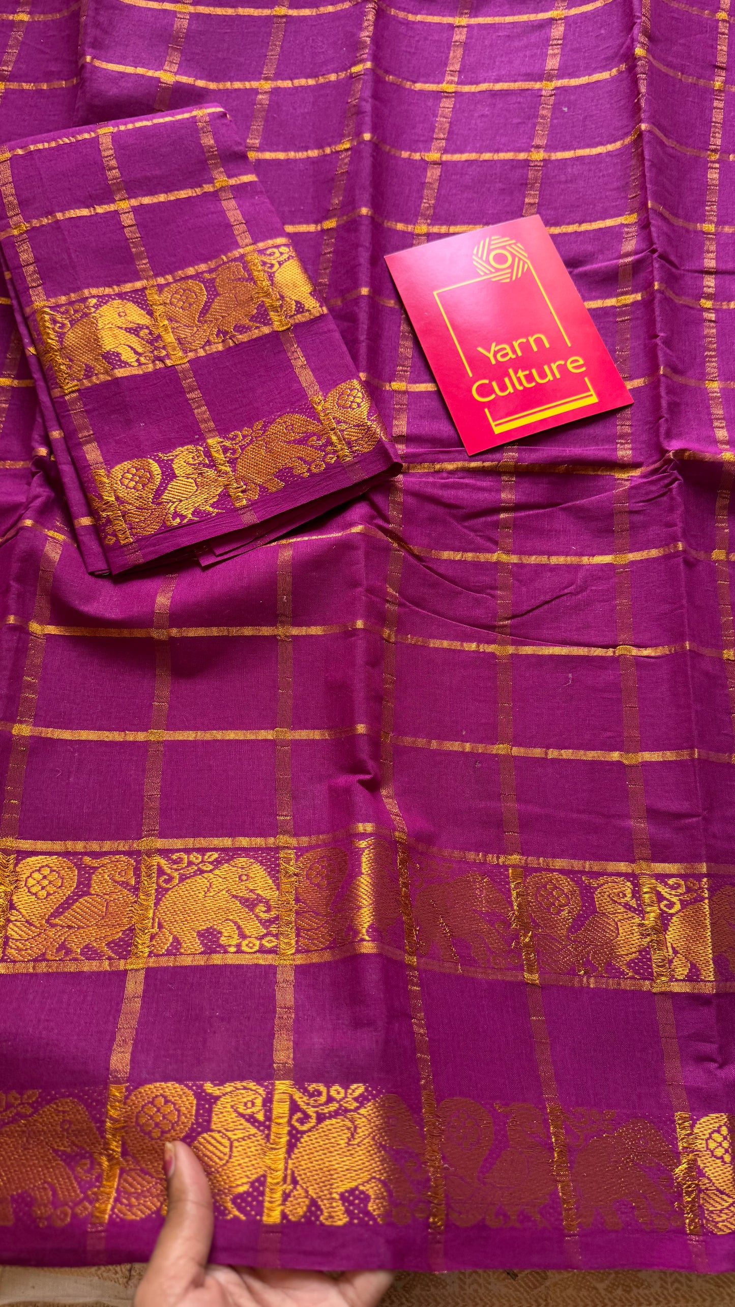 Purple pink (vadamalli) pavithra kattam with motif double border, kattuchayam dyed madurai cotton saree - YCCOTNMSAP179