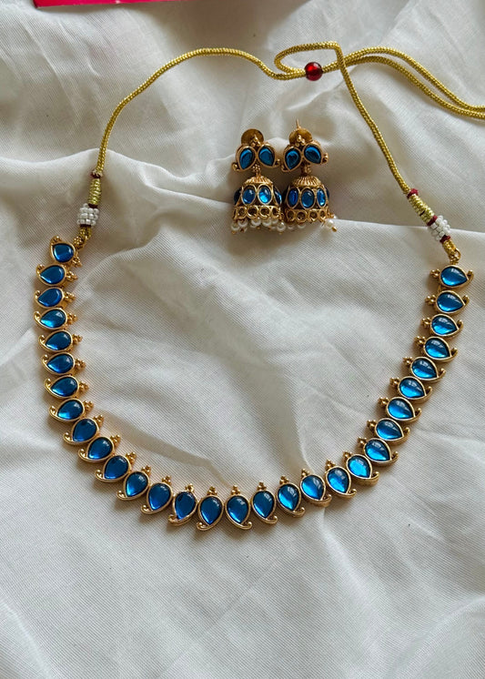 Blue enamel stone neckpiece, with earrings - YCGPNP742