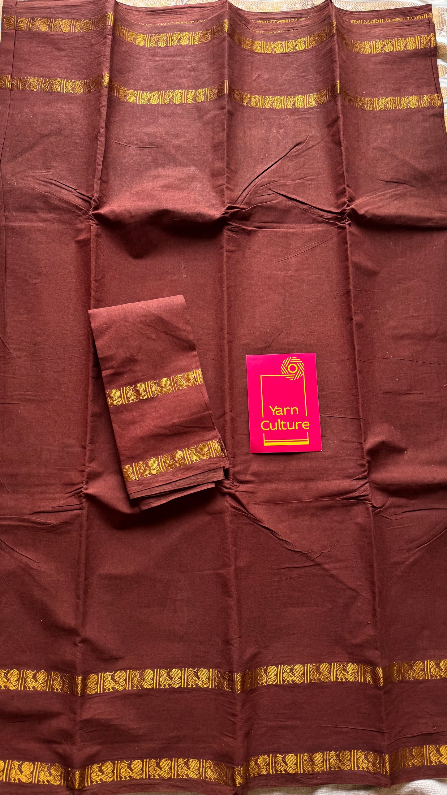 Brown rettaipettu peacock gap border, kattuchayam dyed madurai cotton saree  - YCCOTNMSAP96